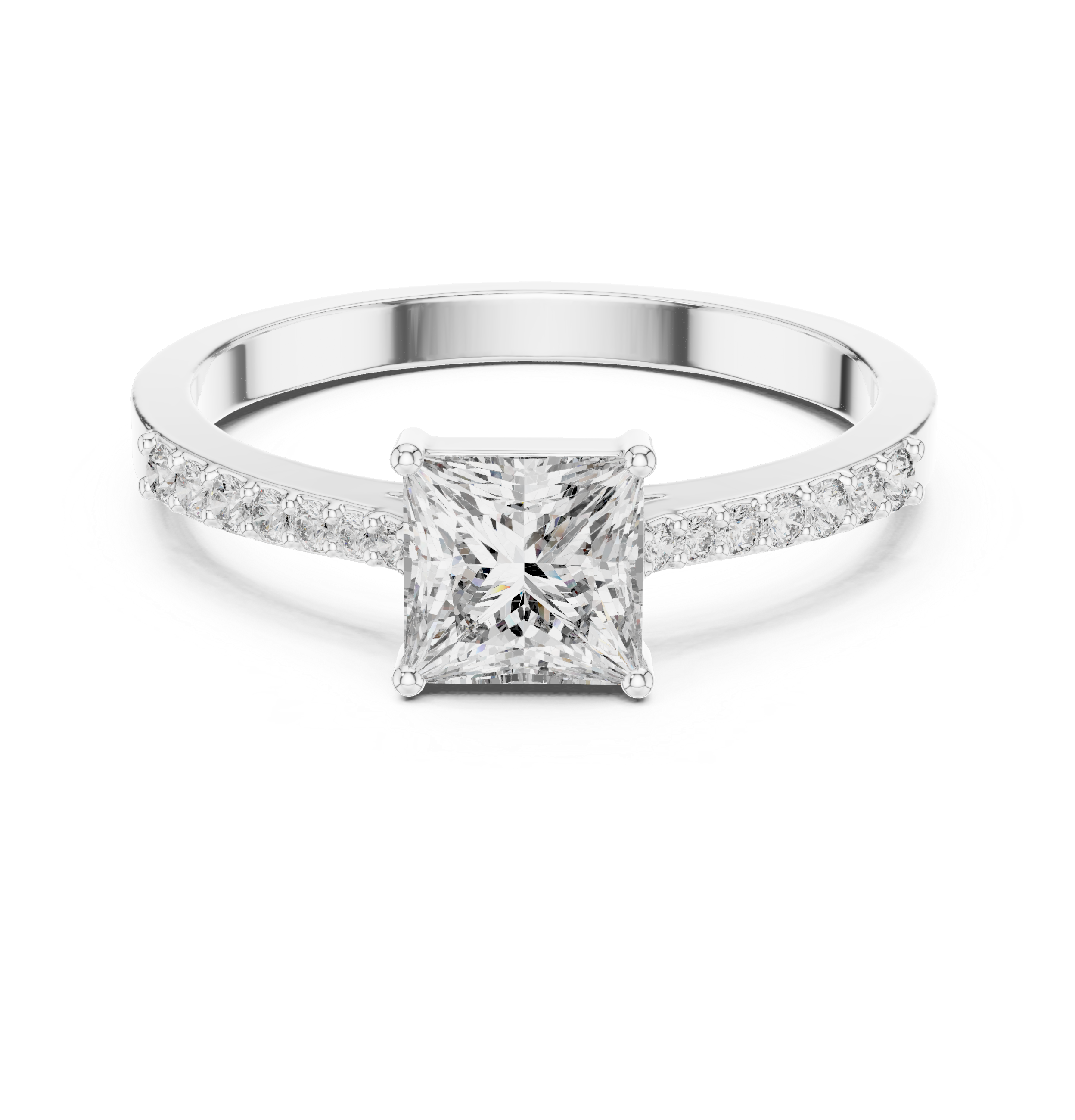0.74 CT Princess Cut Diamond Solitaire Ring with Pavé Band