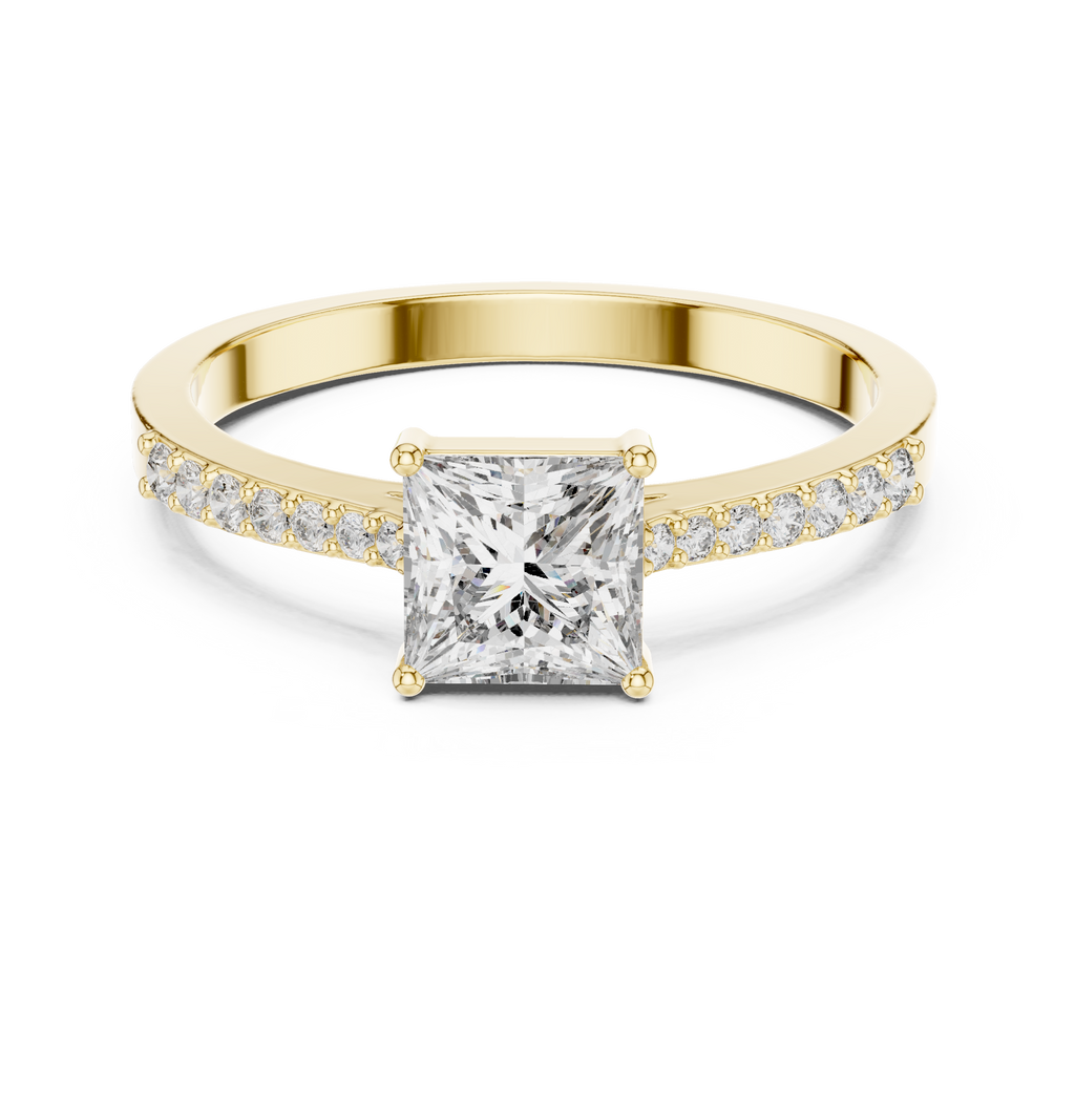 0.74 CT Princess Cut Diamond Solitaire Ring with Pavé Band