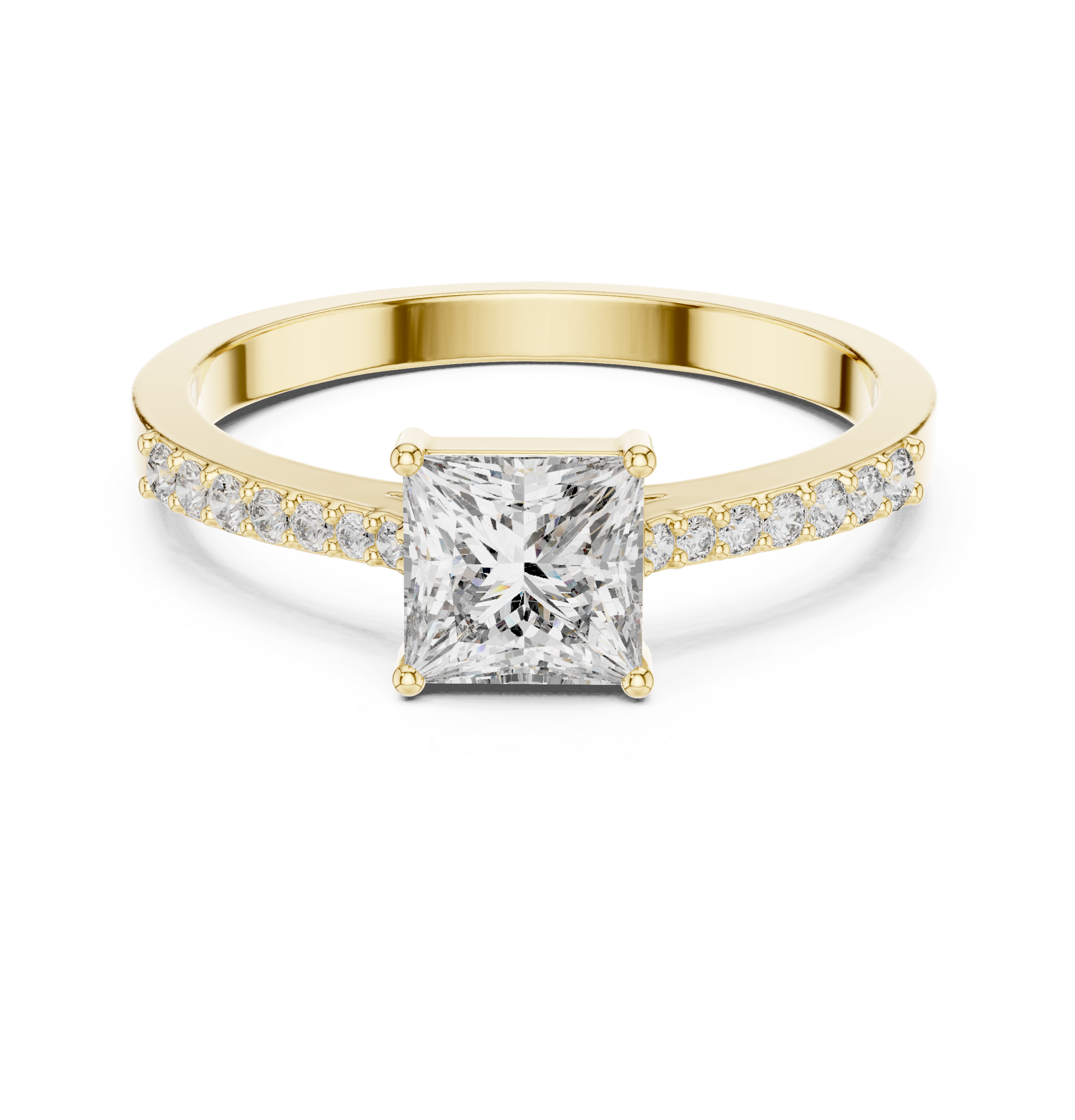 0.74 CT Princess Cut Diamond Solitaire Ring with Pavé Band