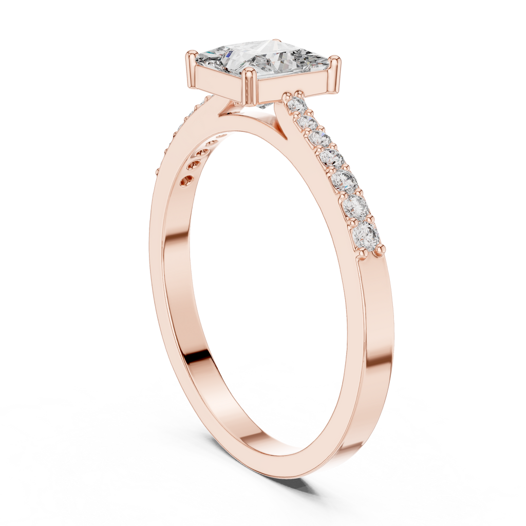 0.74 CT Princess Cut Diamond Solitaire Ring with Pavé Band