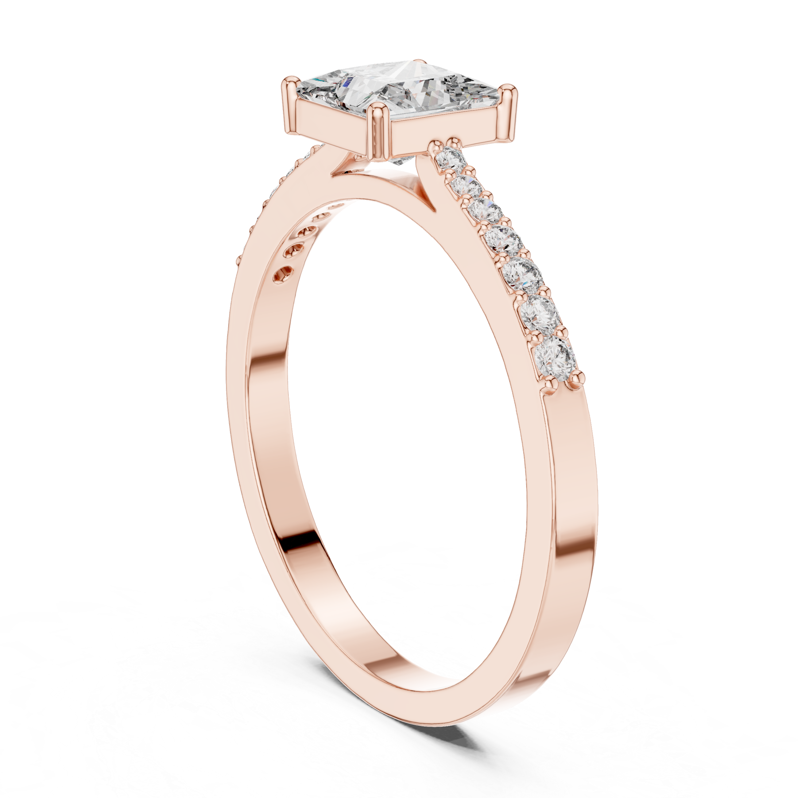 0.74 CT Princess Cut Diamond Solitaire Ring with Pavé Band