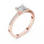 0.74 CT Princess Cut Diamond Solitaire Ring with Pavé Band