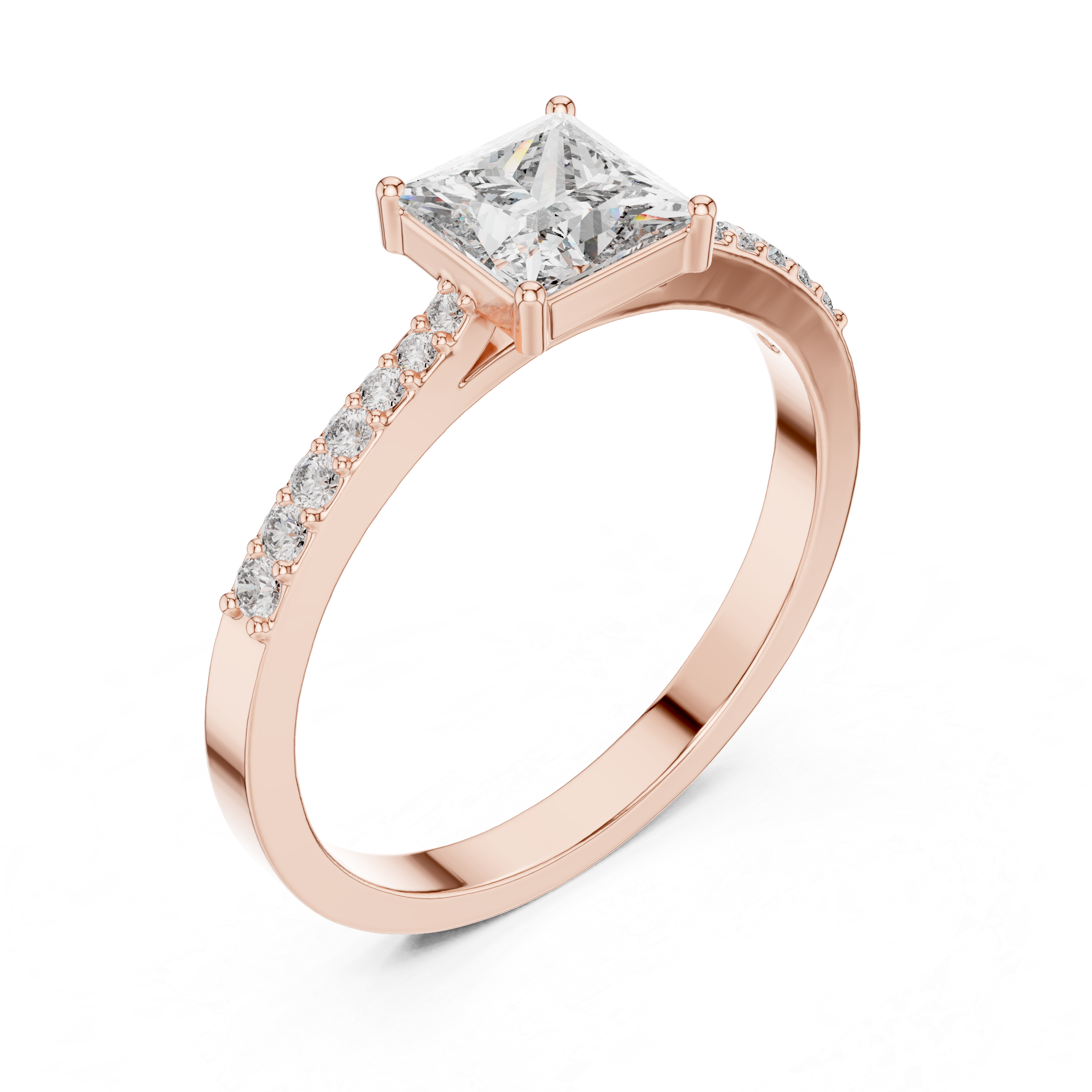 0.74 CT Princess Cut Diamond Solitaire Ring with Pavé Band