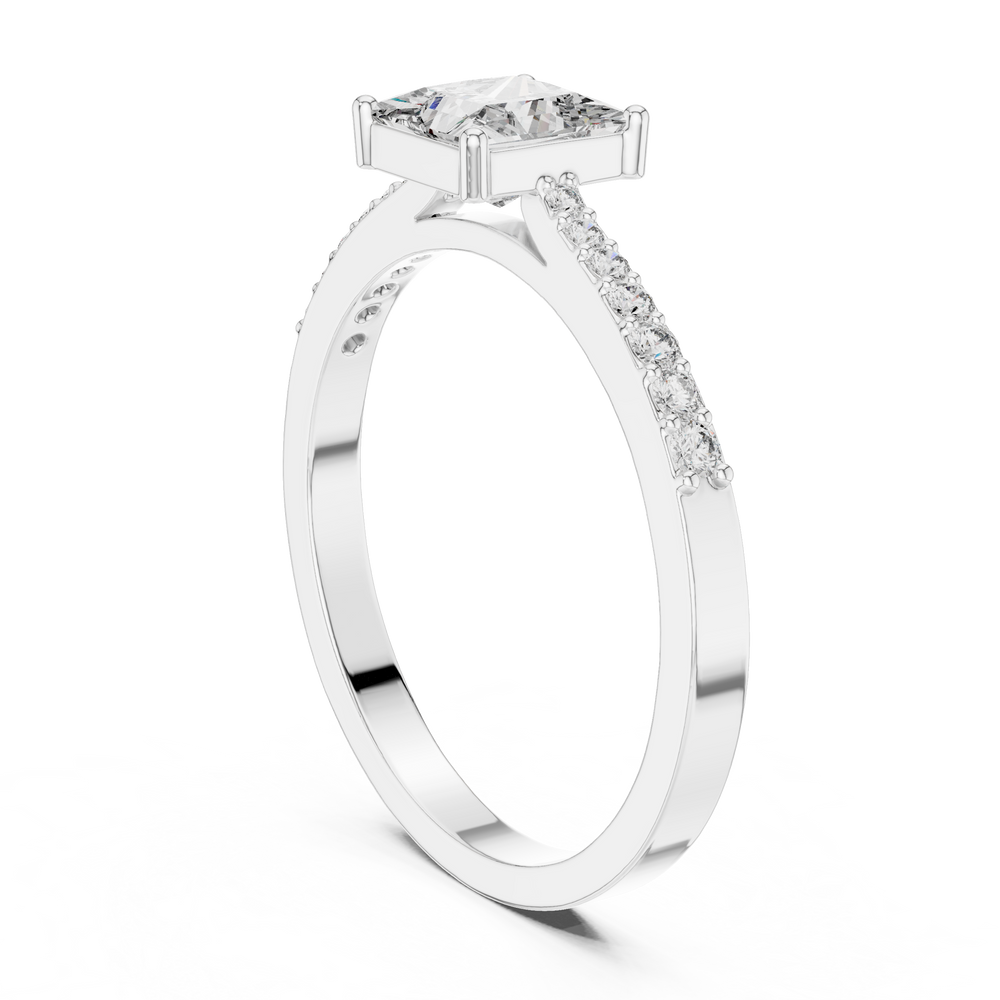 0.74 CT Princess Cut Diamond Solitaire Ring with Pavé Band