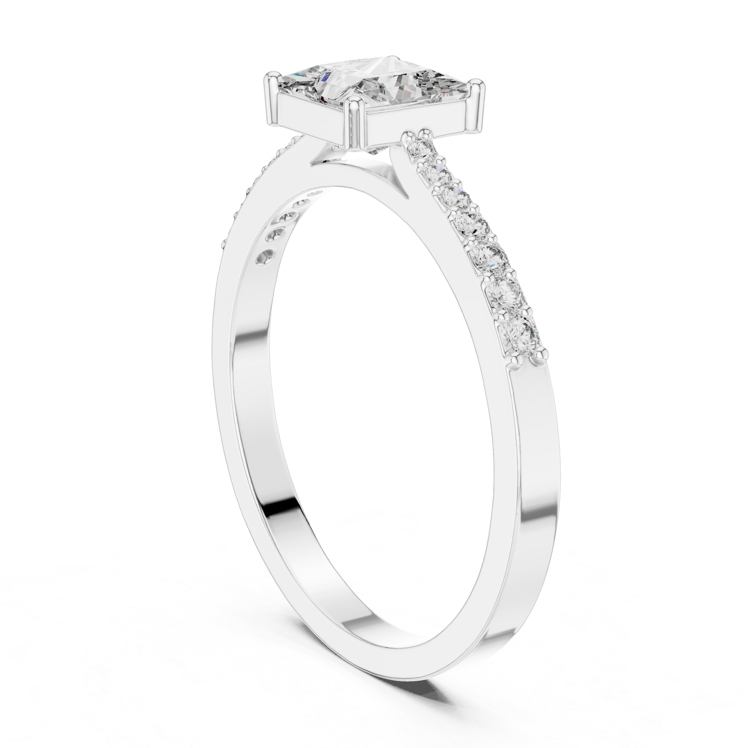 0.74 CT Princess Cut Diamond Solitaire Ring with Pavé Band
