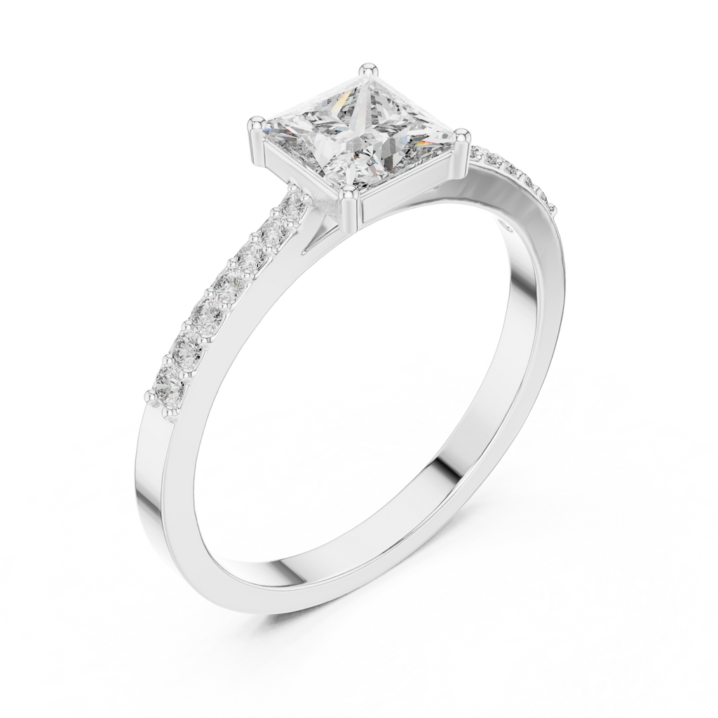 0.74 CT Princess Cut Diamond Solitaire Ring with Pavé Band
