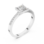 0.74 CT Princess Cut Diamond Solitaire Ring with Pavé Band
