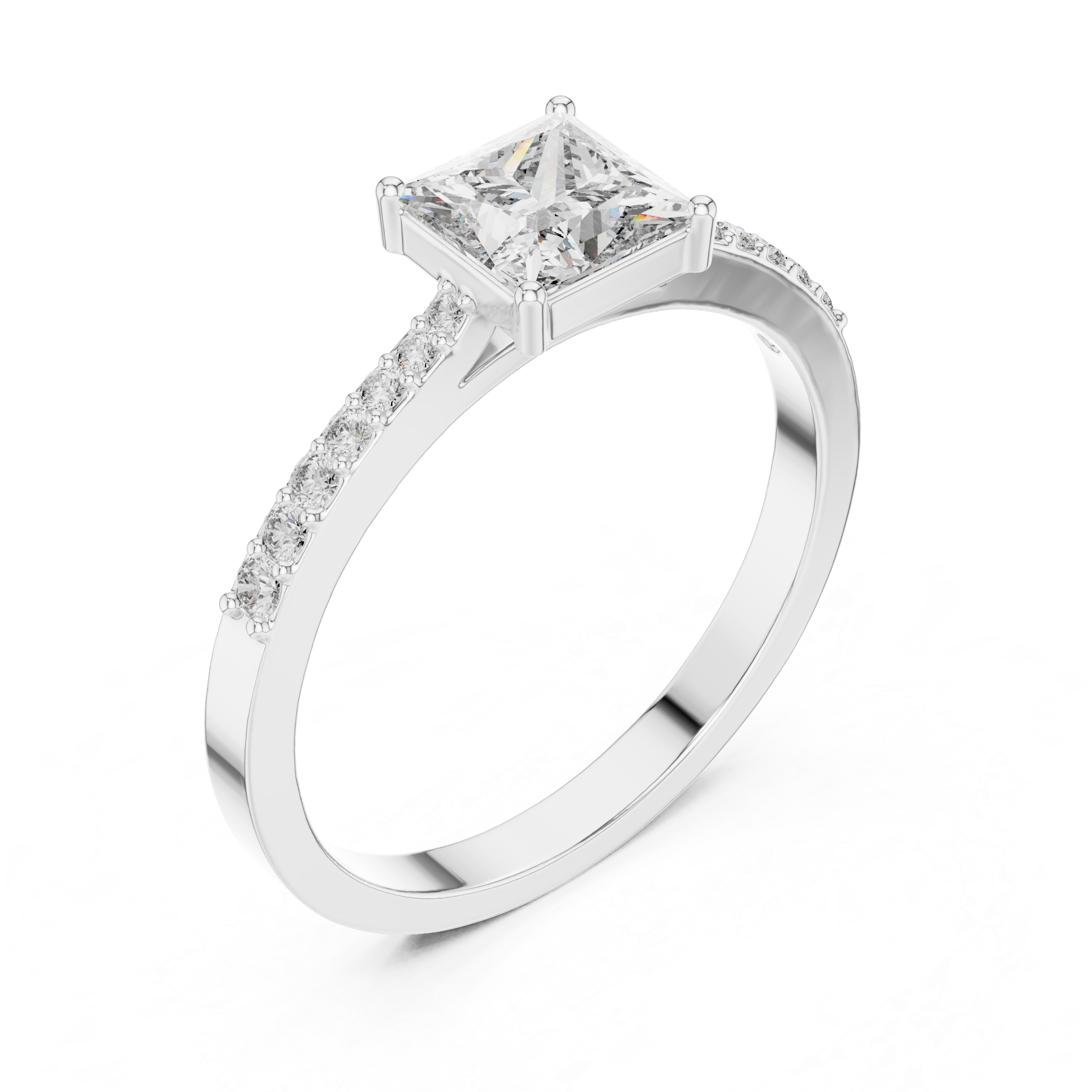 0.74 CT Princess Cut Diamond Solitaire Ring with Pavé Band