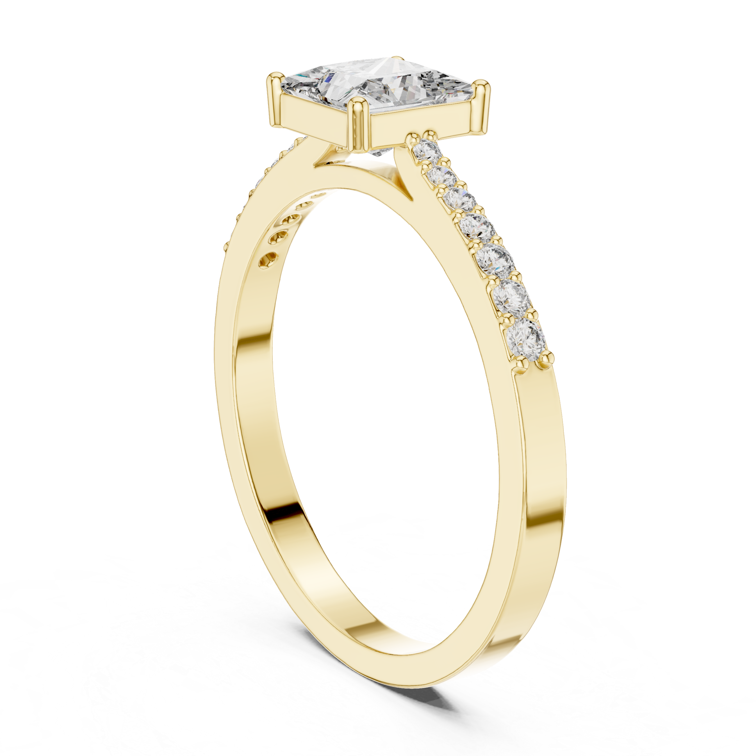 0.74 CT Princess Cut Diamond Solitaire Ring with Pavé Band