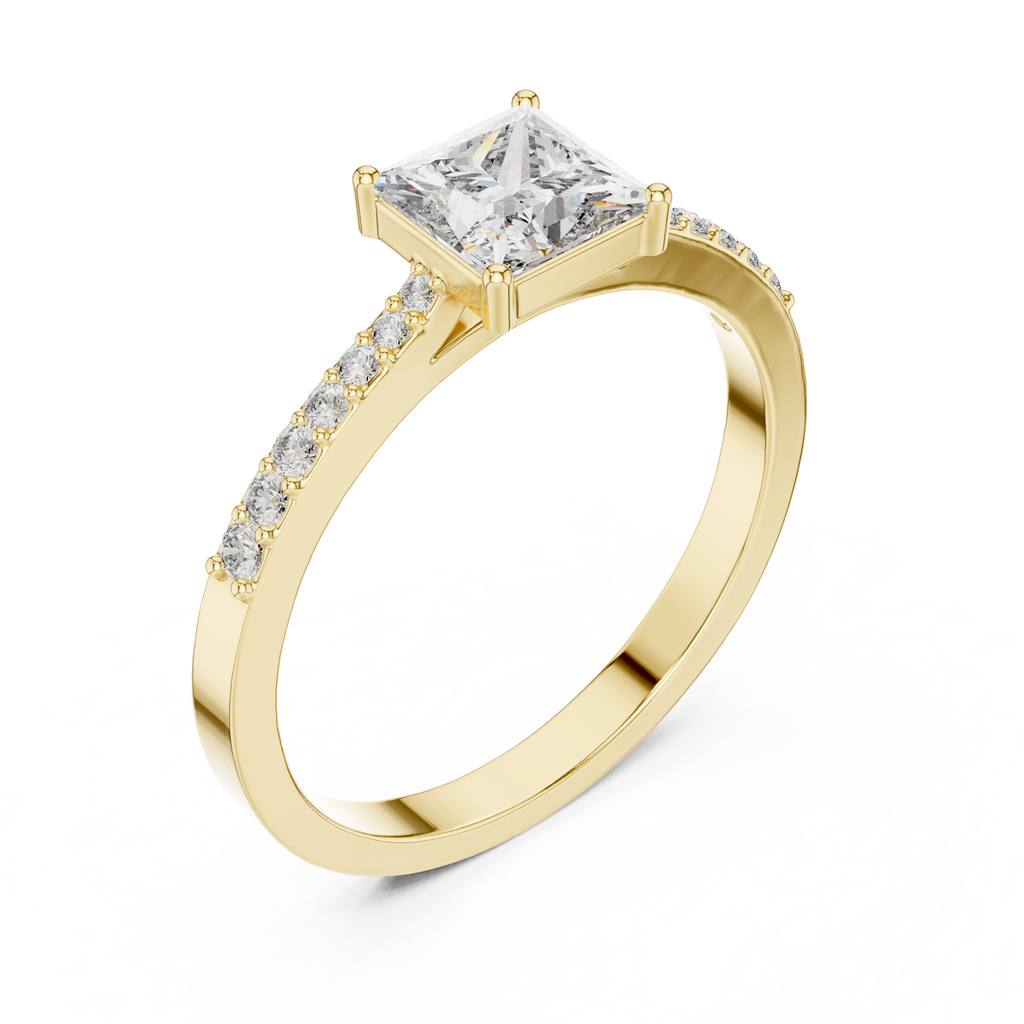 0.74 CT Princess Cut Diamond Solitaire Ring with Pavé Band