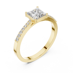 0.74 CT Princess Cut Diamond Solitaire Ring with Pavé Band