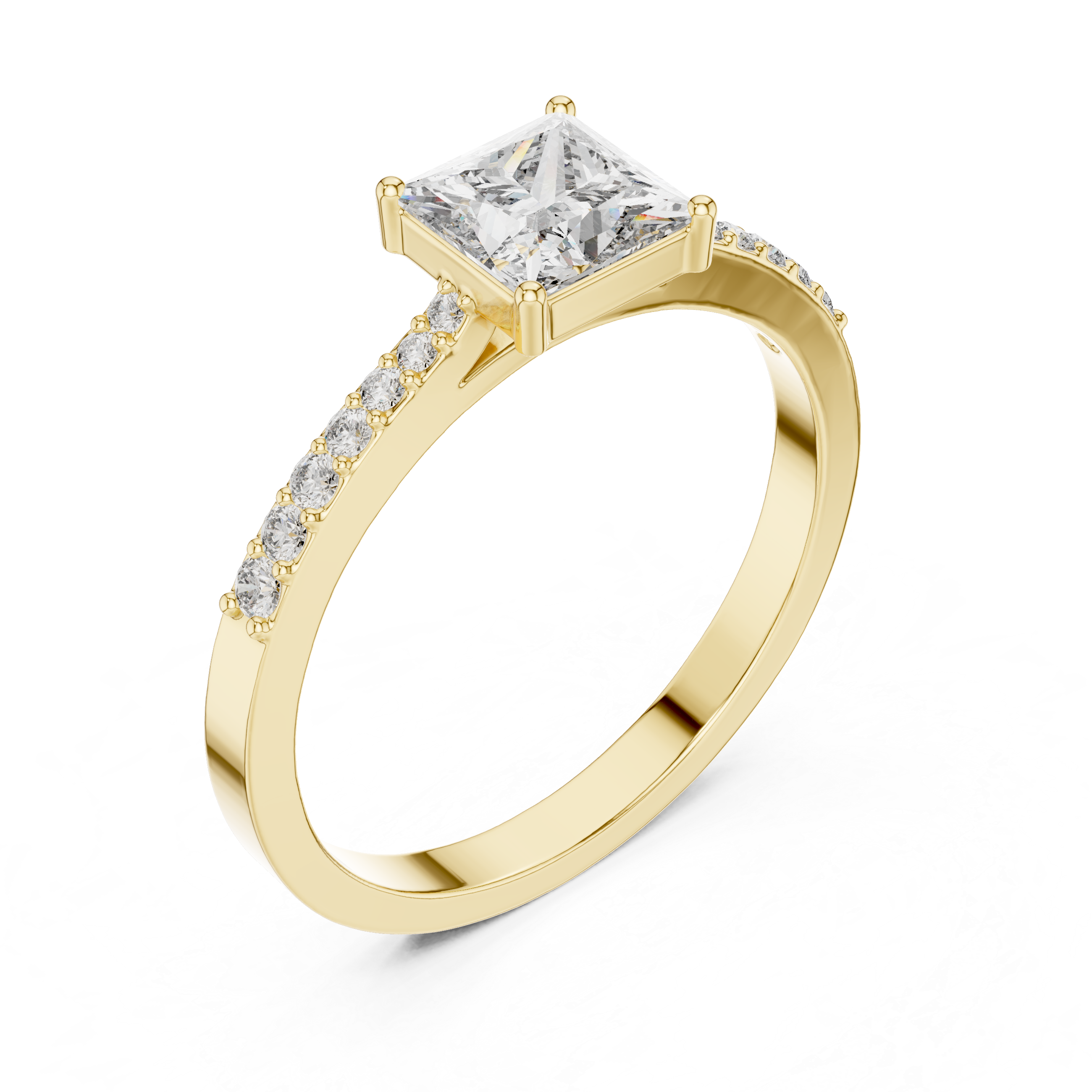 0.74 CT Princess Cut Diamond Solitaire Ring with Pavé Band