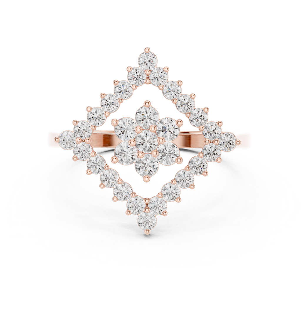 0.68 CT Geometric Floral Cluster Diamond Ring