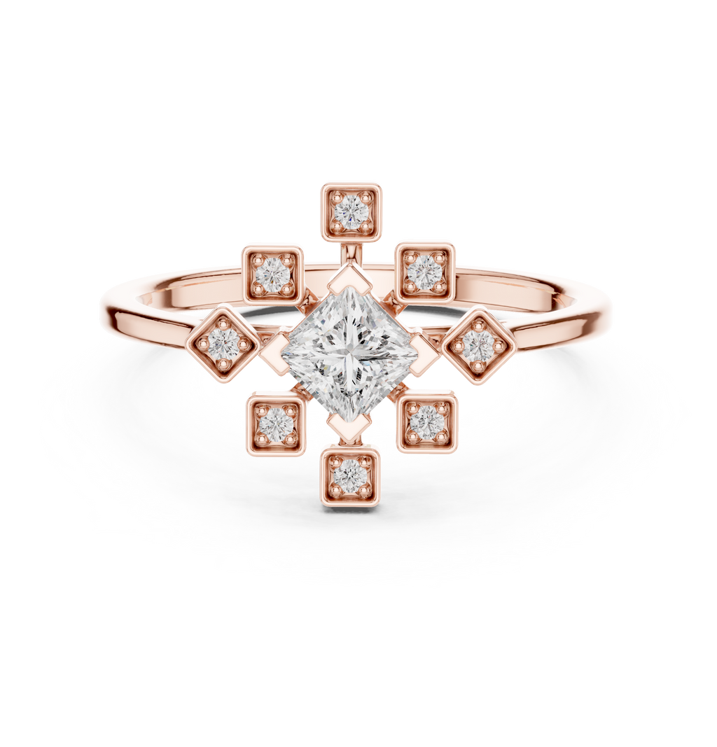 0.27 CT Princess Cut Floral Star Diamond Ring