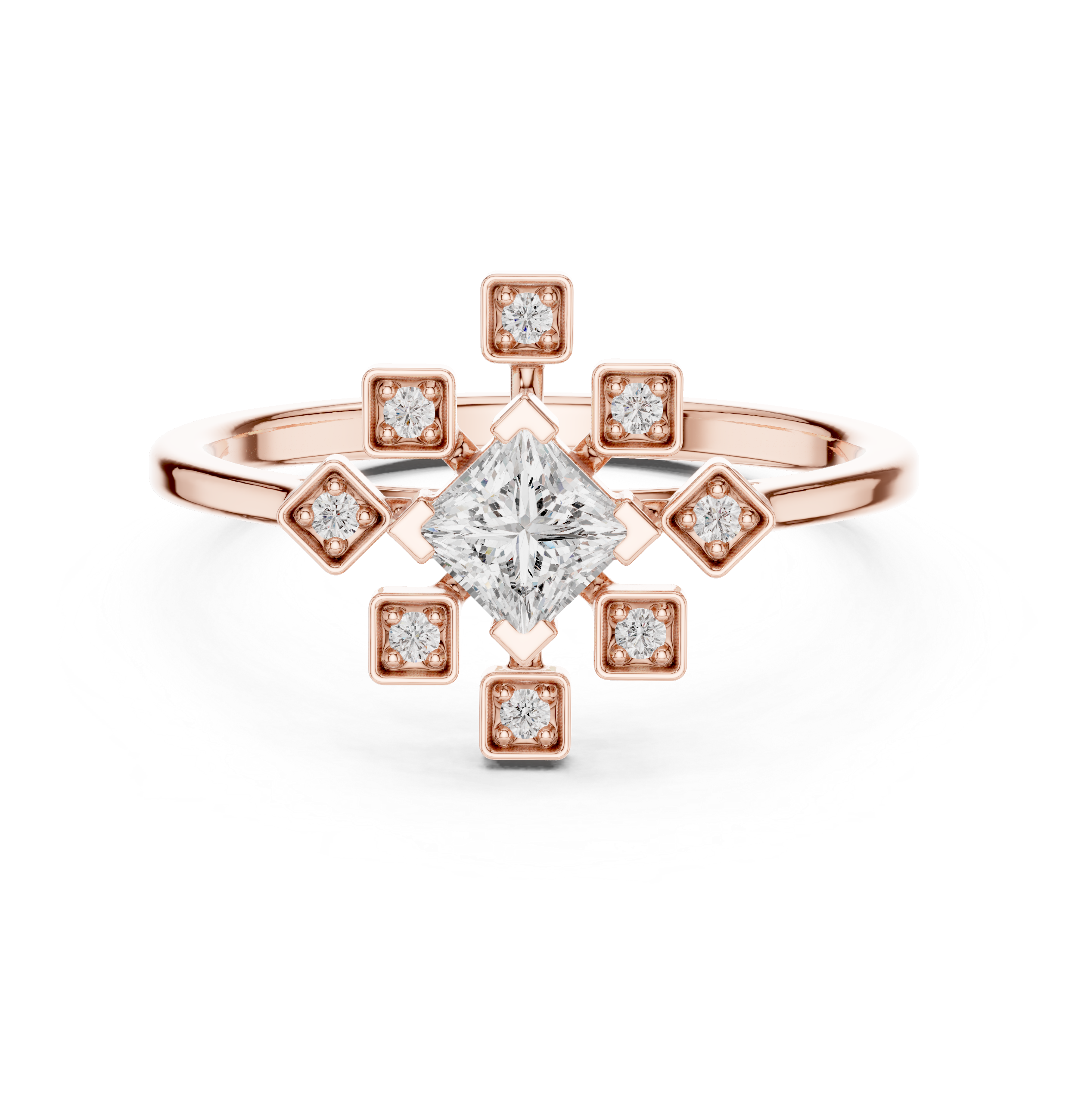 0.27 CT Princess Cut Floral Star Diamond Ring