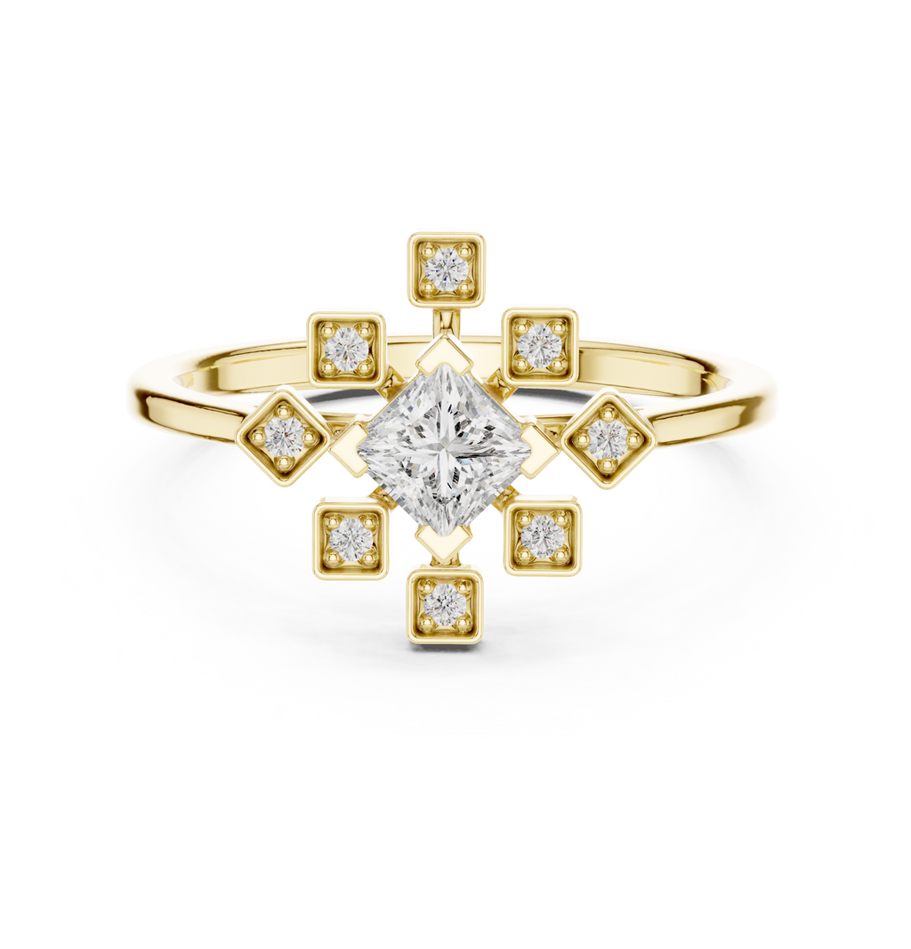 0.27 CT Princess Cut Floral Star Diamond Ring