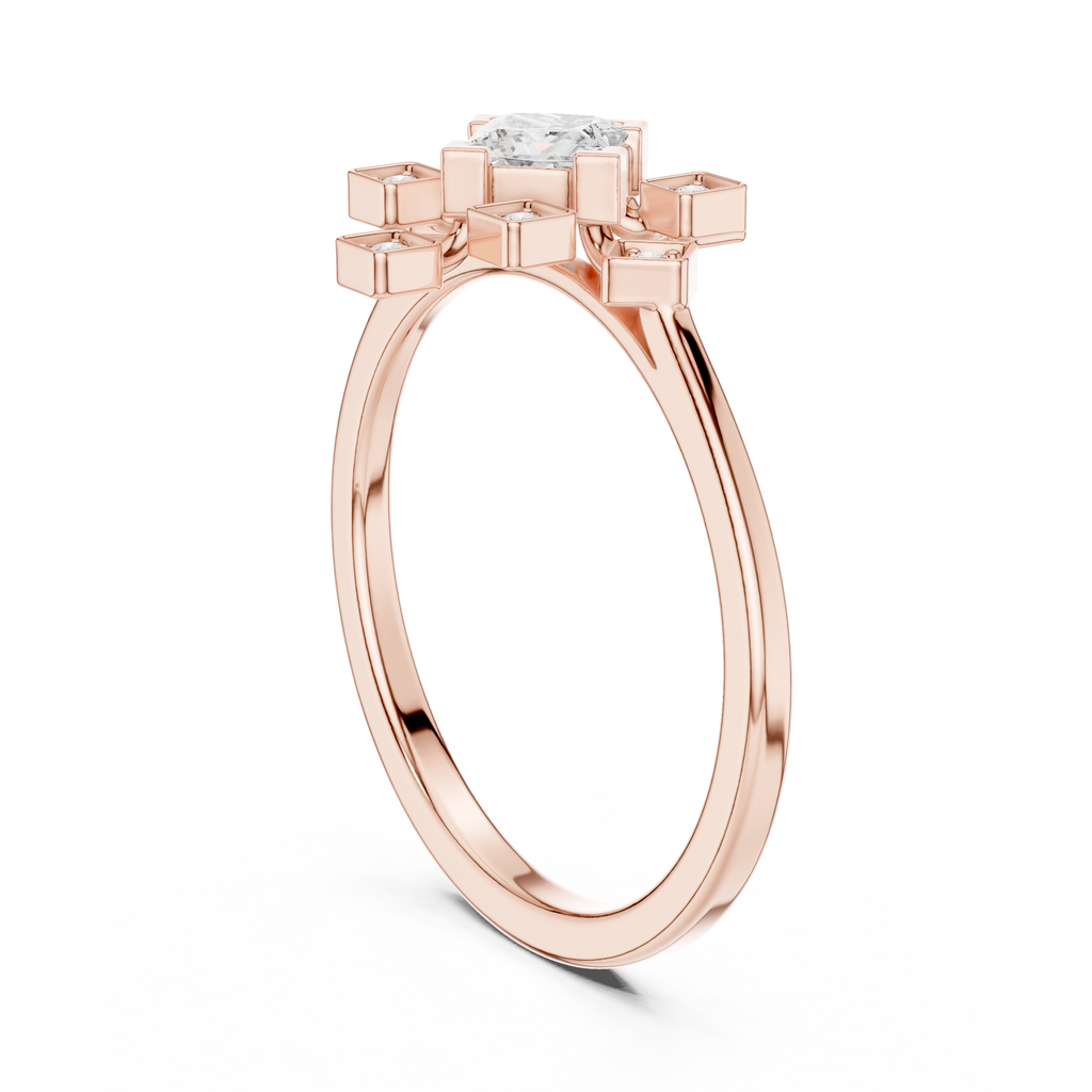 0.27 CT Princess Cut Floral Star Diamond Ring