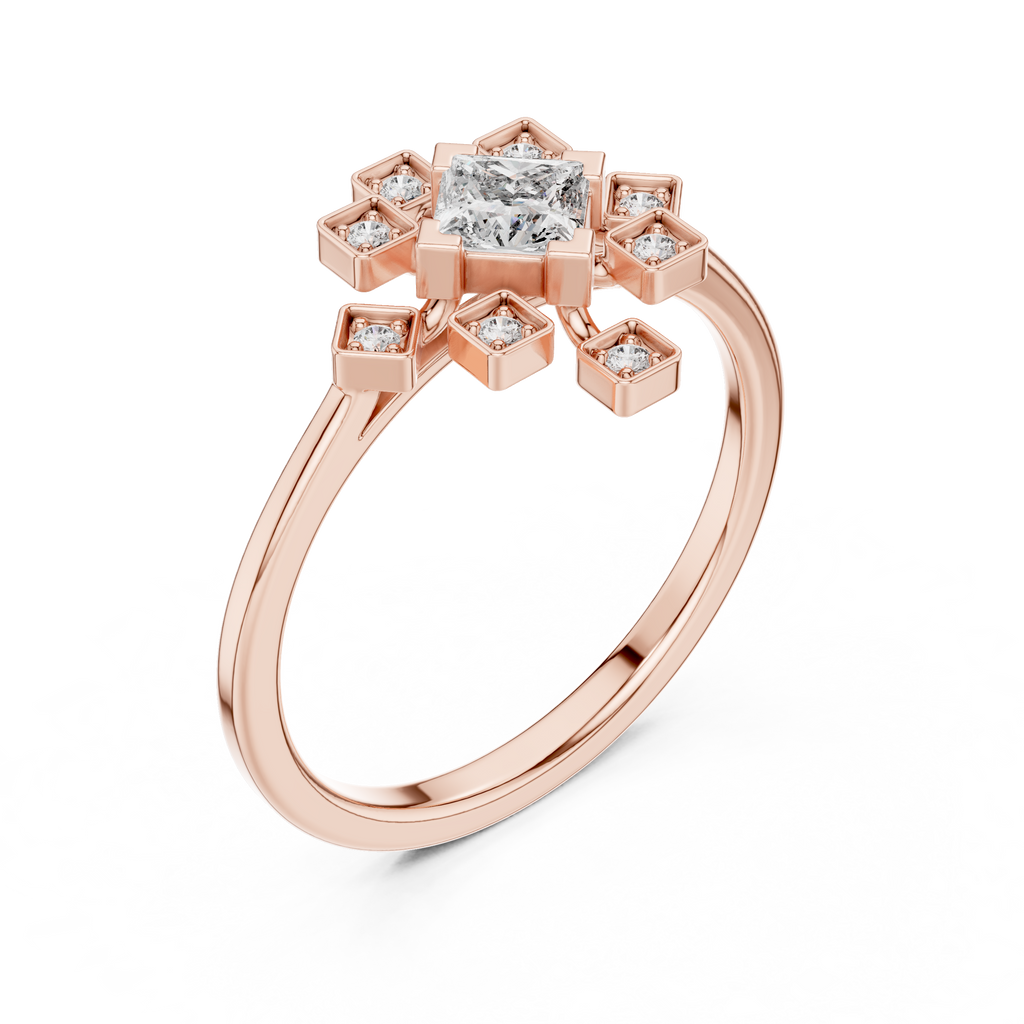 0.27 CT Princess Cut Floral Star Diamond Ring