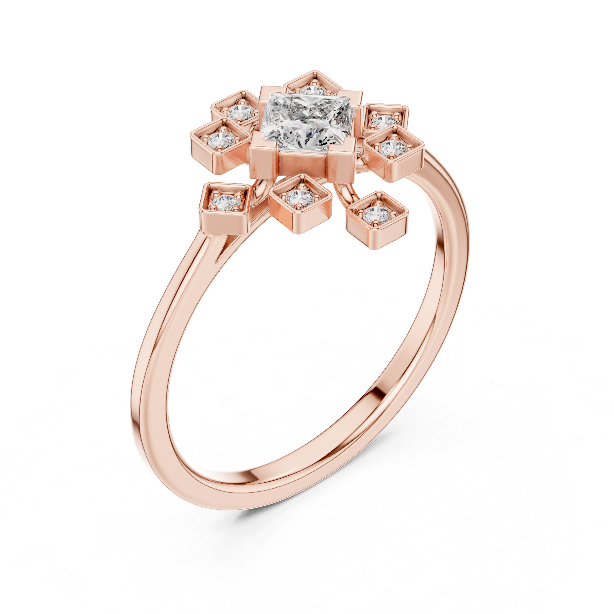 0.27 CT Princess Cut Floral Star Diamond Ring