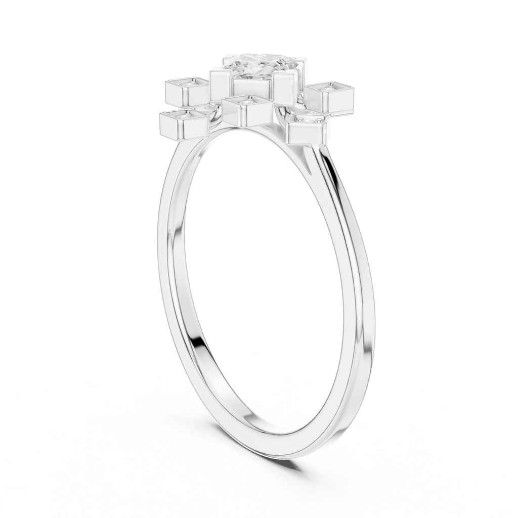 0.27 CT Princess Cut Floral Star Diamond Ring