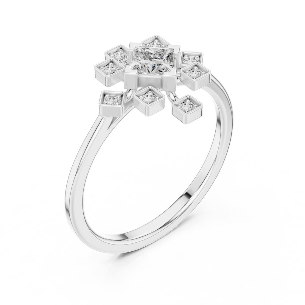 0.27 CT Princess Cut Floral Star Diamond Ring