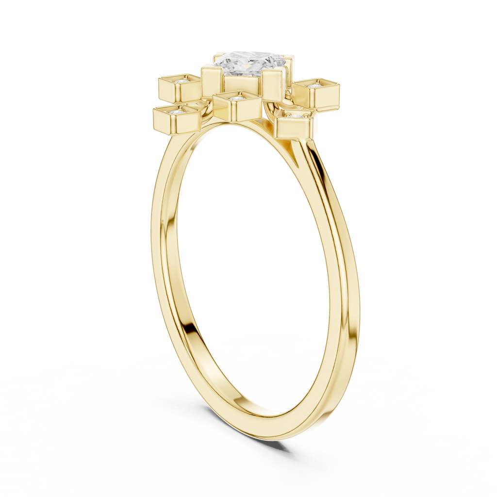 0.27 CT Princess Cut Floral Star Diamond Ring