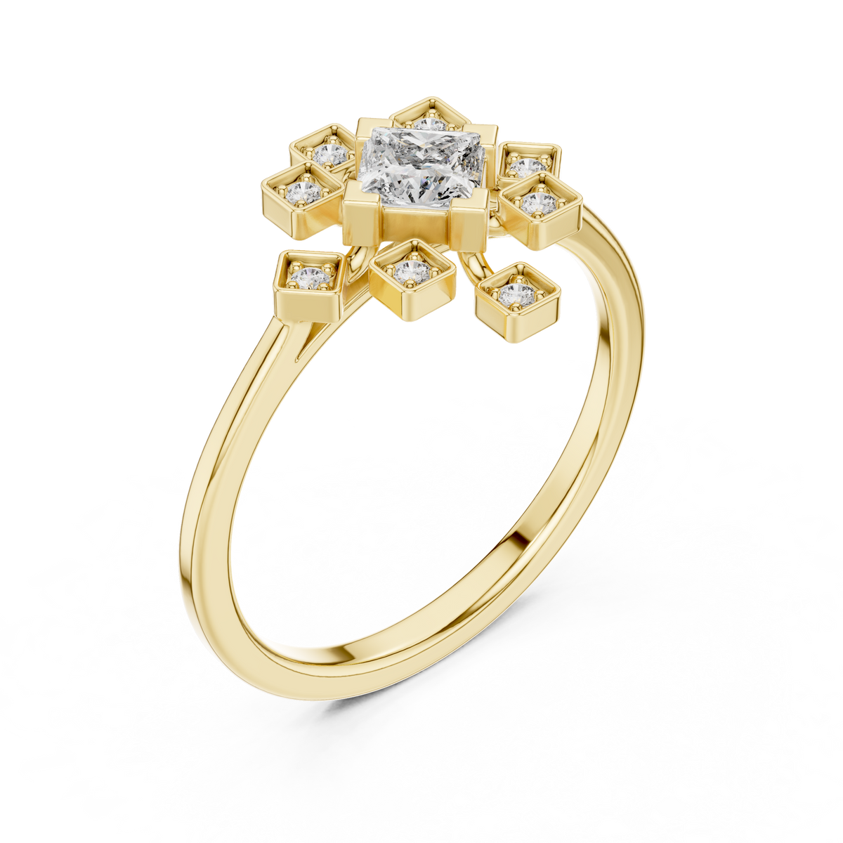 Princess Cut Floral Star Diamond Ring – view 11 of 12, lab grown diamond ring | Jewelix Atelier