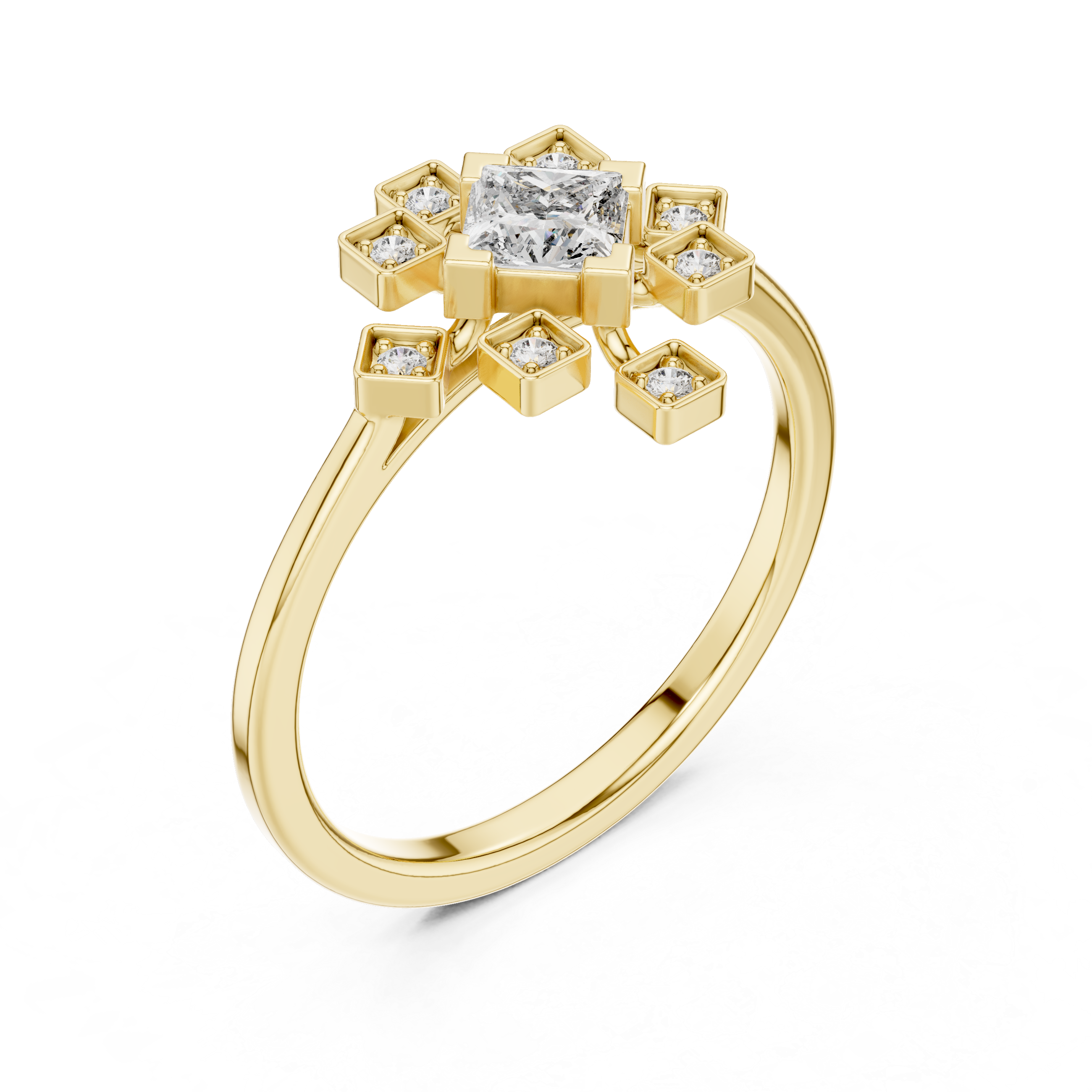 0.27 CT Princess Cut Floral Star Diamond Ring