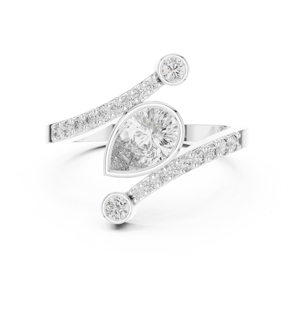0.72 CT Pear Cut Bypass Diamond Ring