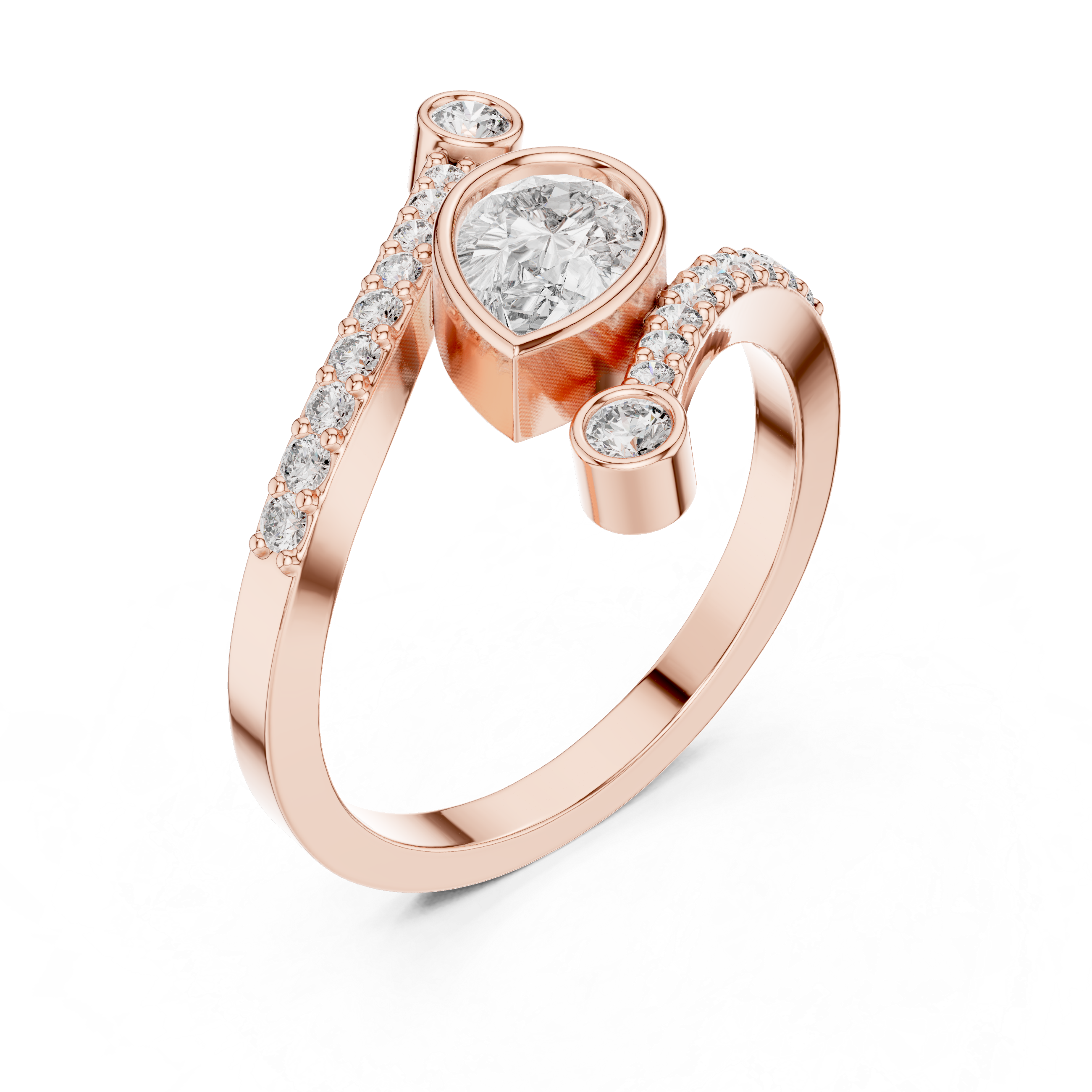 0.72 CT Pear Cut Bypass Diamond Ring