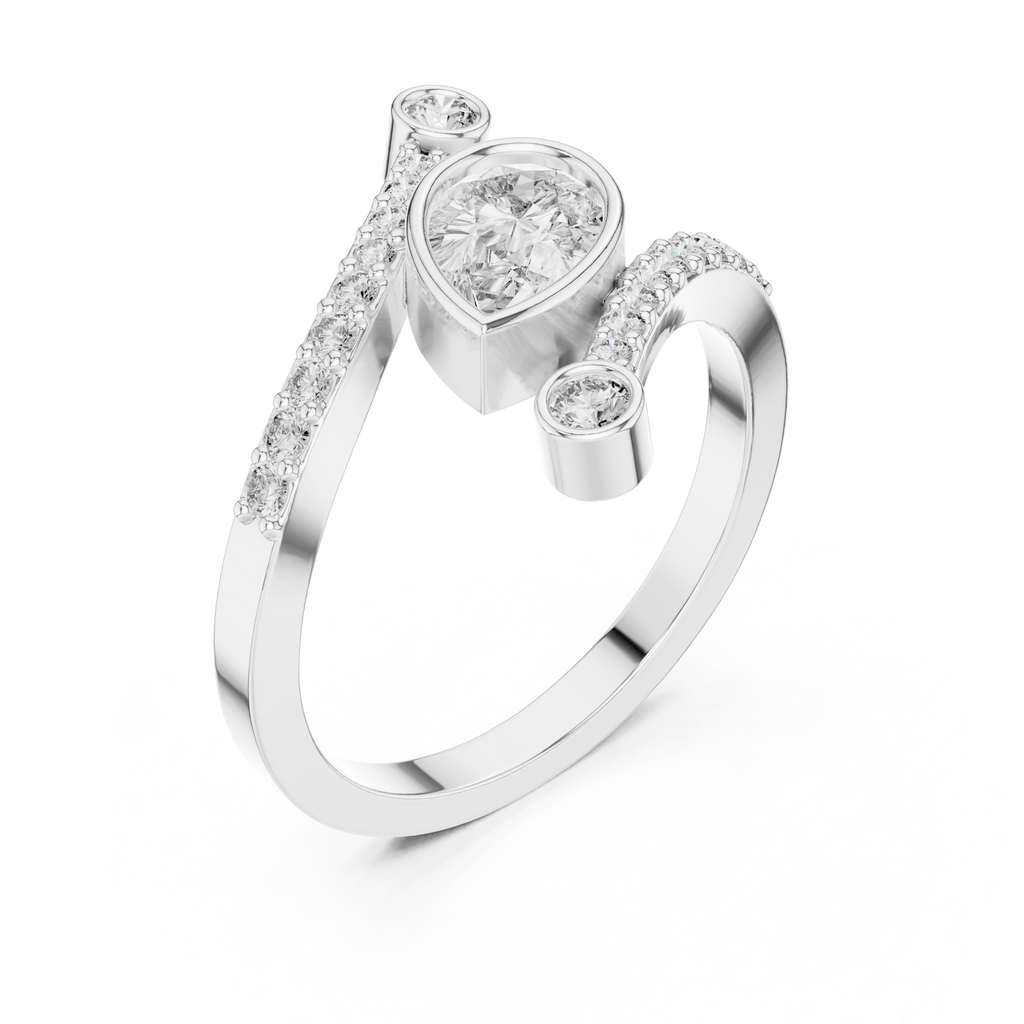 0.72 CT Pear Cut Bypass Diamond Ring