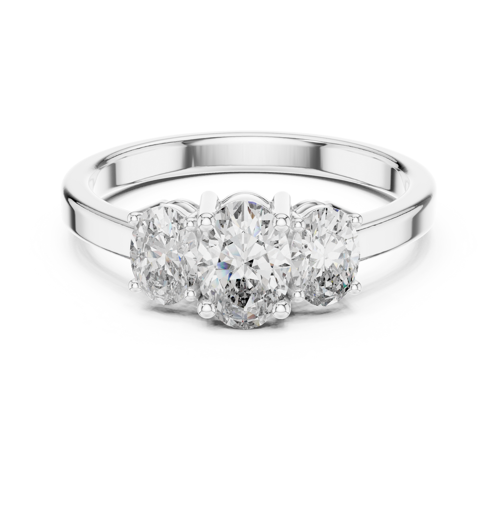 Three Stone Oval Diamond Engagement Ring 0.95 CTW