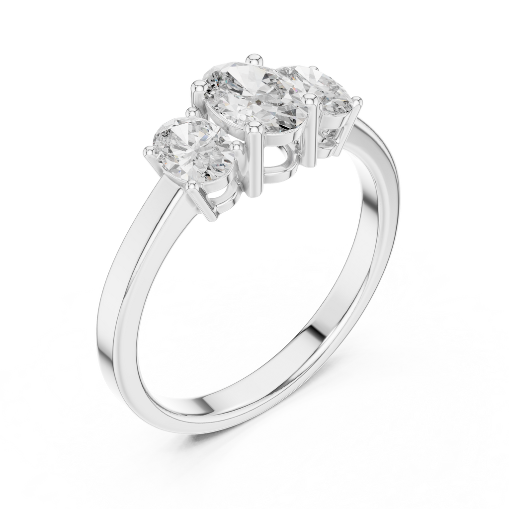 Three Stone Oval Diamond Engagement Ring 0.95 CTW