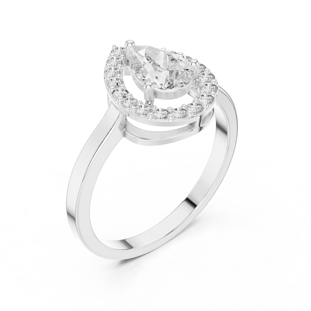 Pear Shape Halo Diamond Engagement Ring 0.92 CTW
