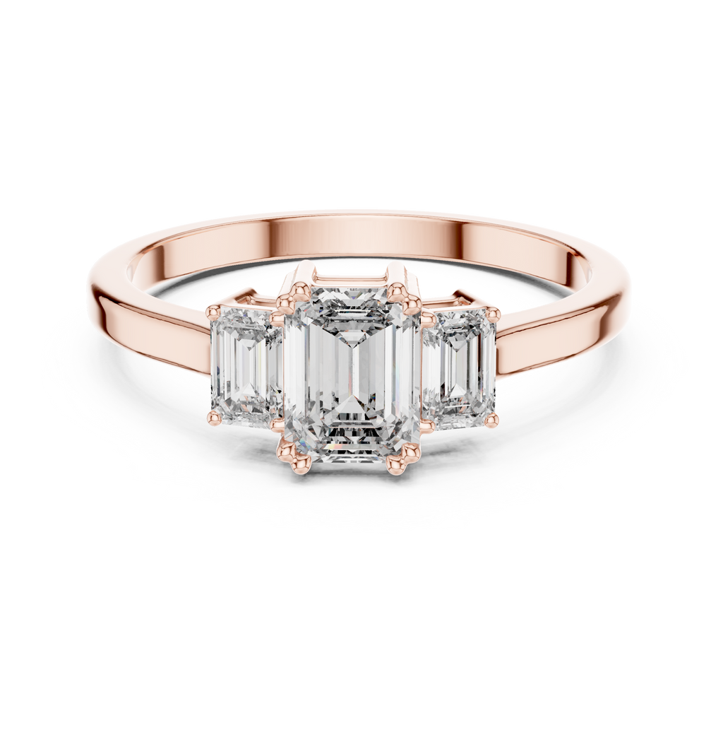 Three Stone Emerald Cut Diamond Engagement Ring 0.87 CTW