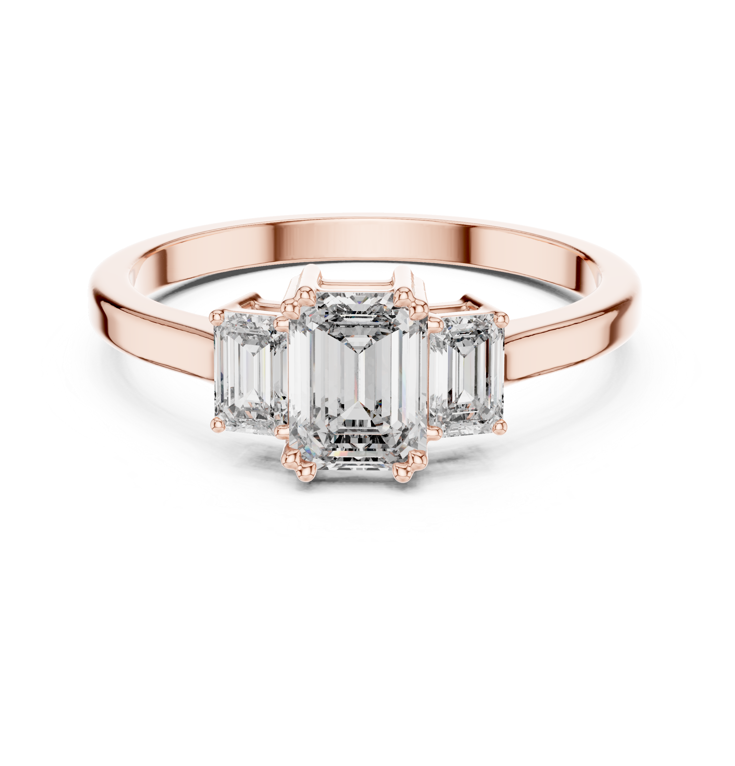 Three Stone Emerald Cut Diamond Engagement Ring 0.87 CTW