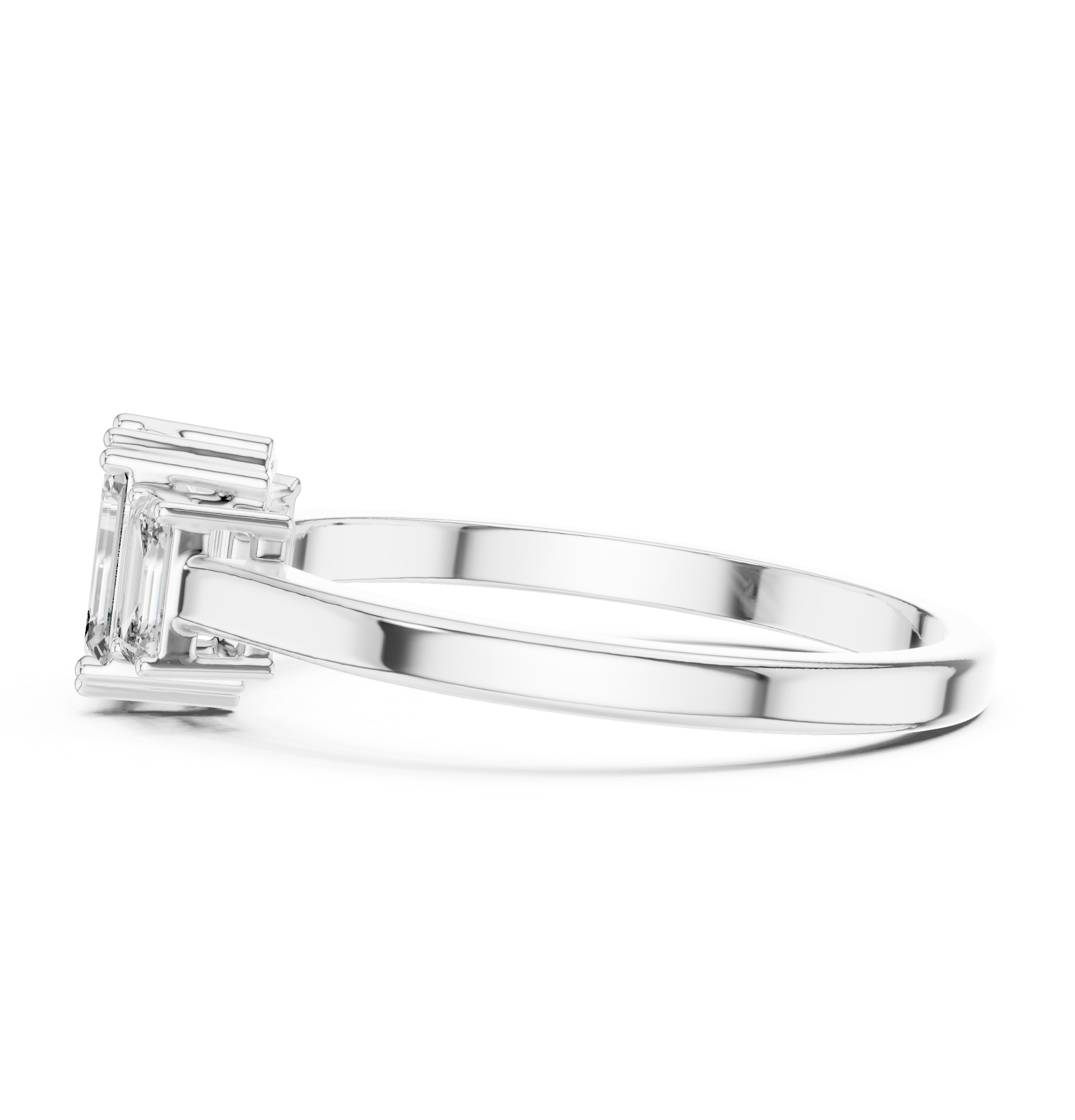 Three Stone Emerald Cut Diamond Engagement Ring 0.87 CTW