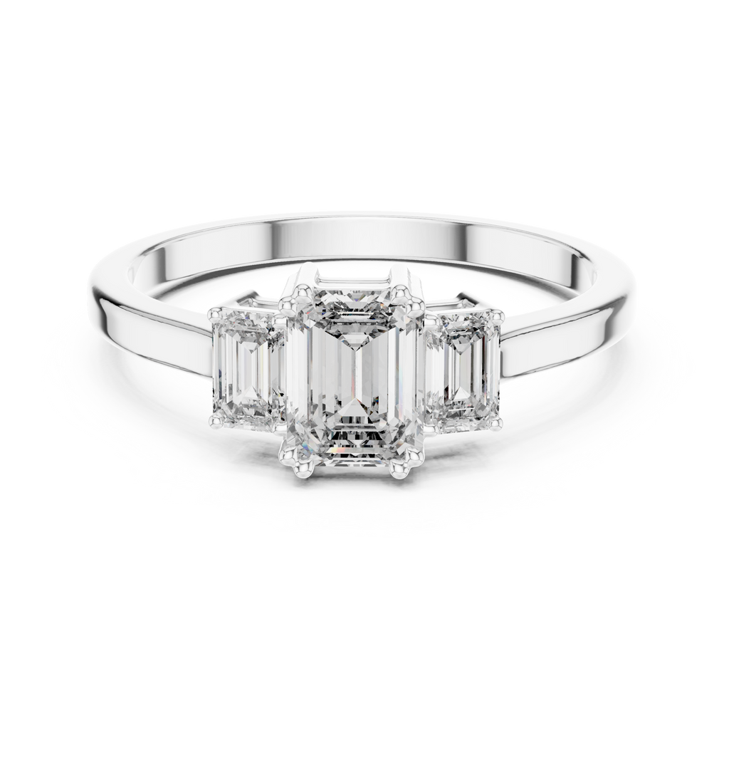 Three Stone Emerald Cut Diamond Engagement Ring 0.87 CTW