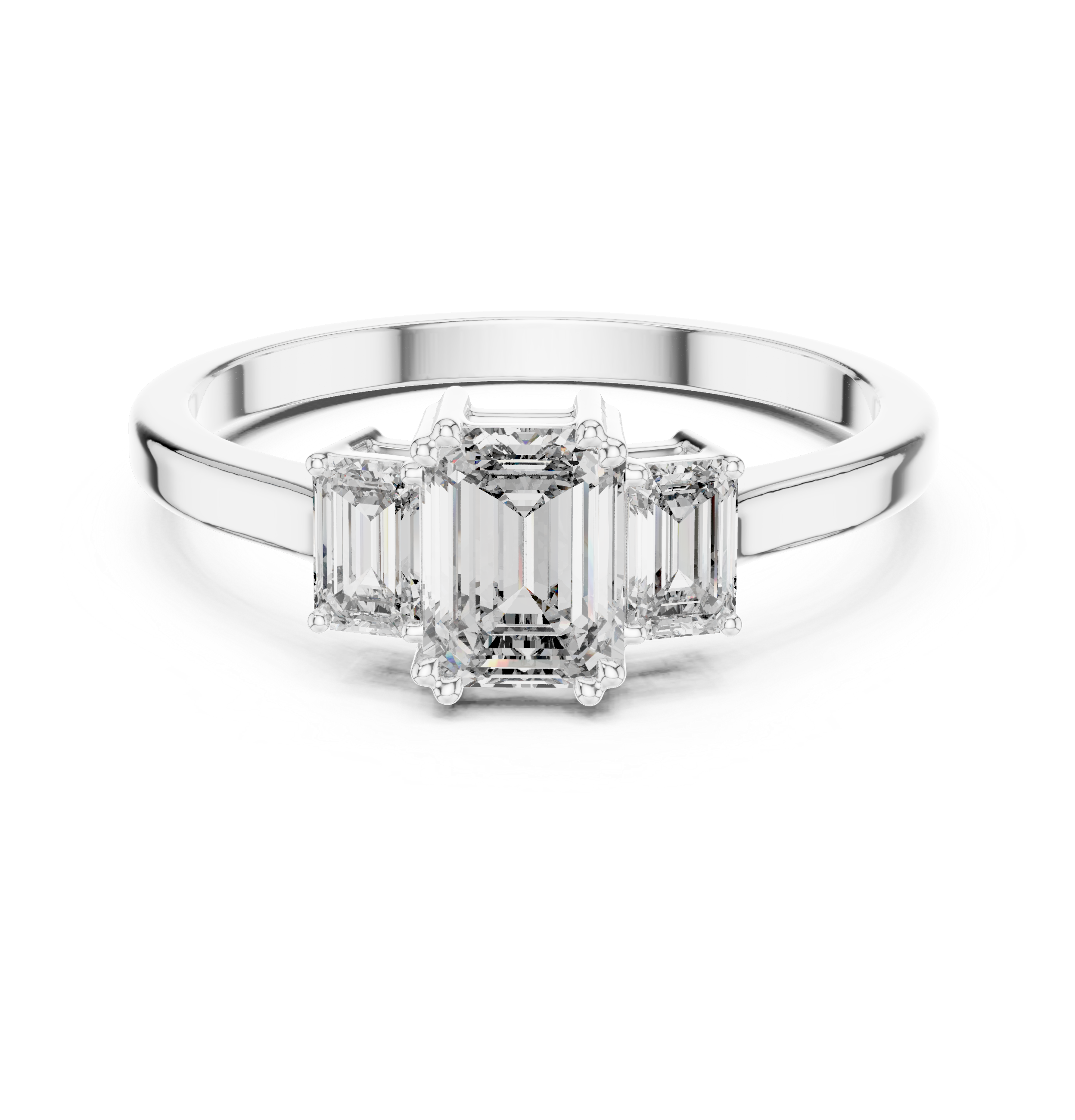 Three Stone Emerald Cut Diamond Engagement Ring 0.87 CTW