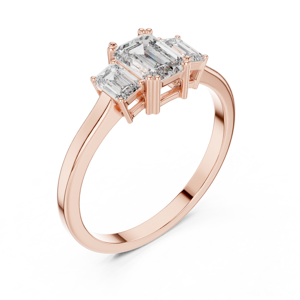 Three Stone Emerald Cut Diamond Engagement Ring 0.87 CTW