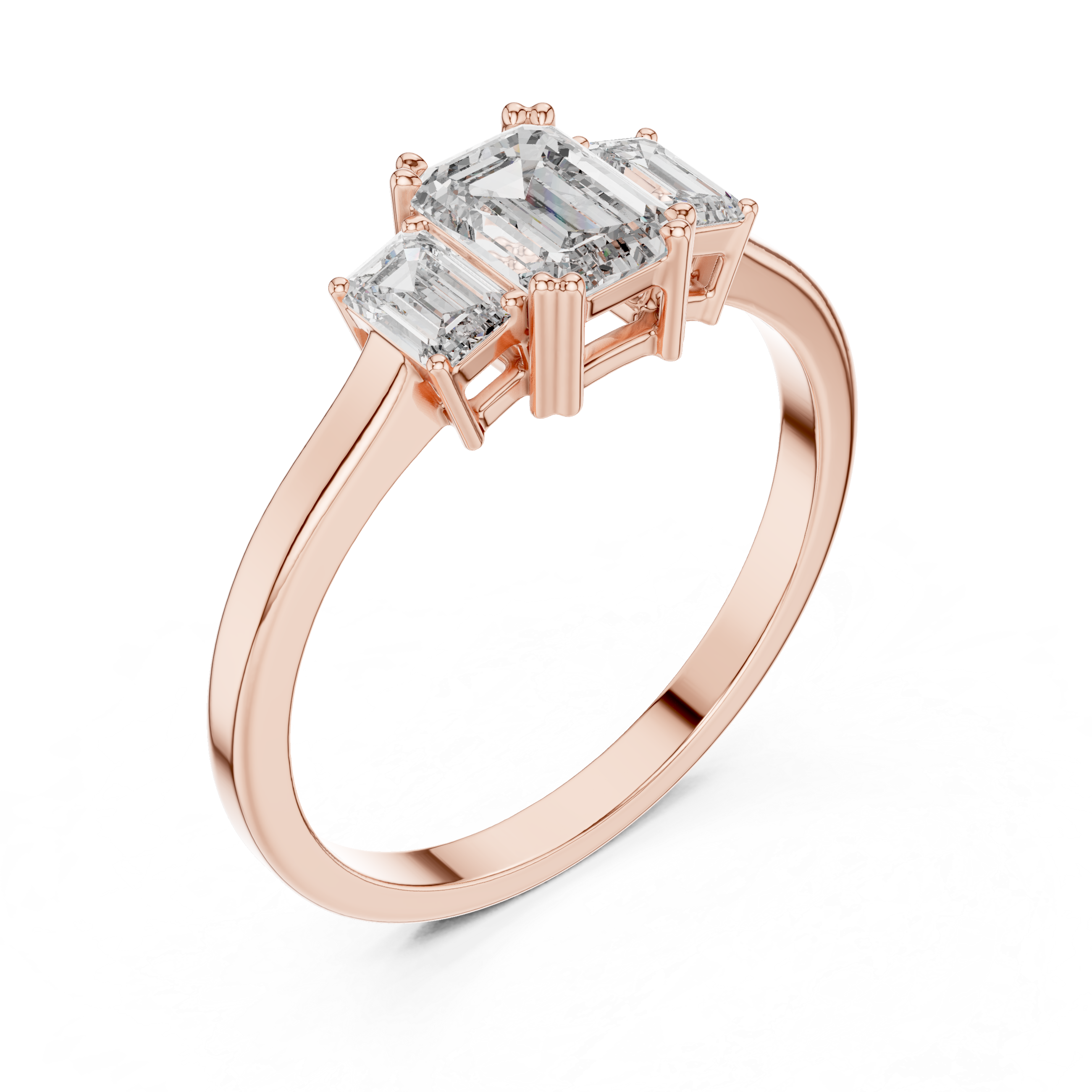 Three Stone Emerald Cut Diamond Engagement Ring 0.87 CTW