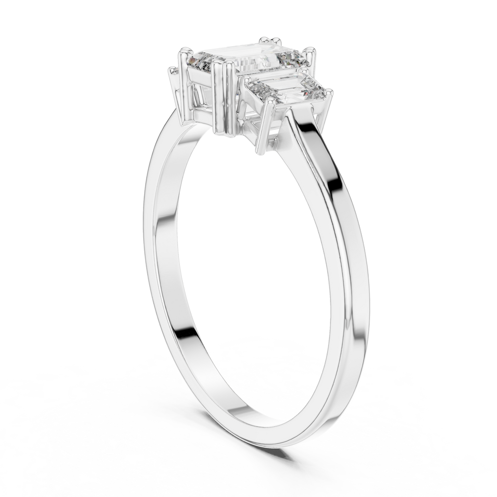 Three Stone Emerald Cut Diamond Engagement Ring 0.87 CTW