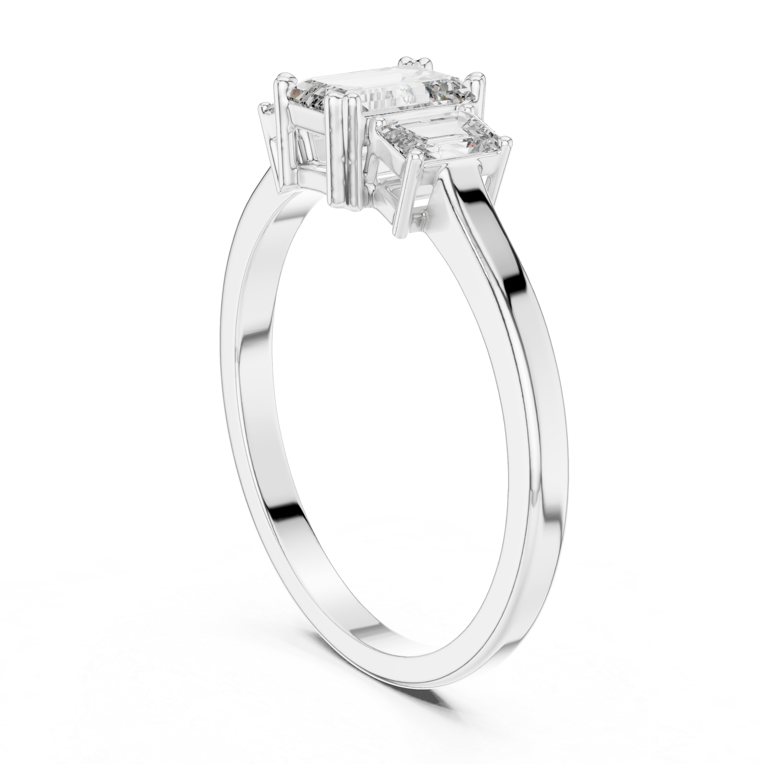 Three Stone Emerald Cut Diamond Engagement Ring 0.87 CTW