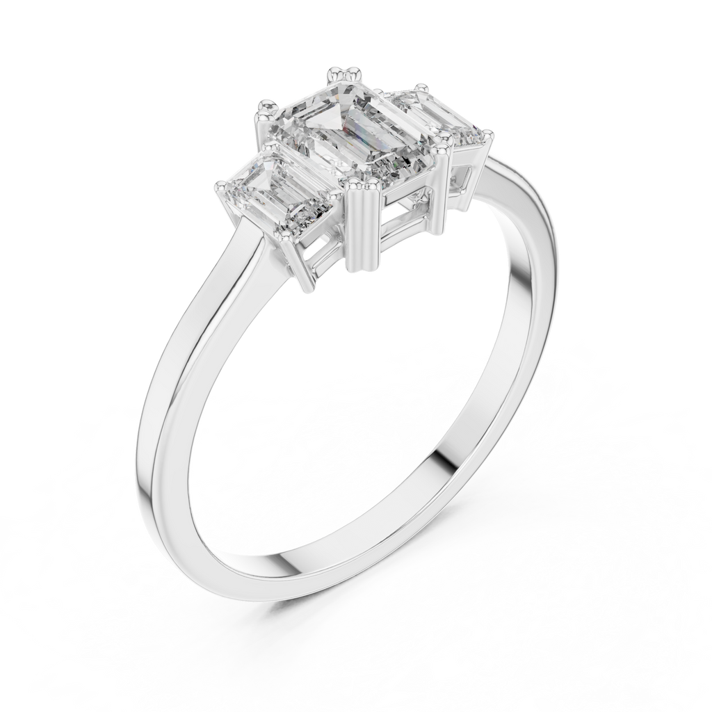 Three Stone Emerald Cut Diamond Engagement Ring 0.87 CTW