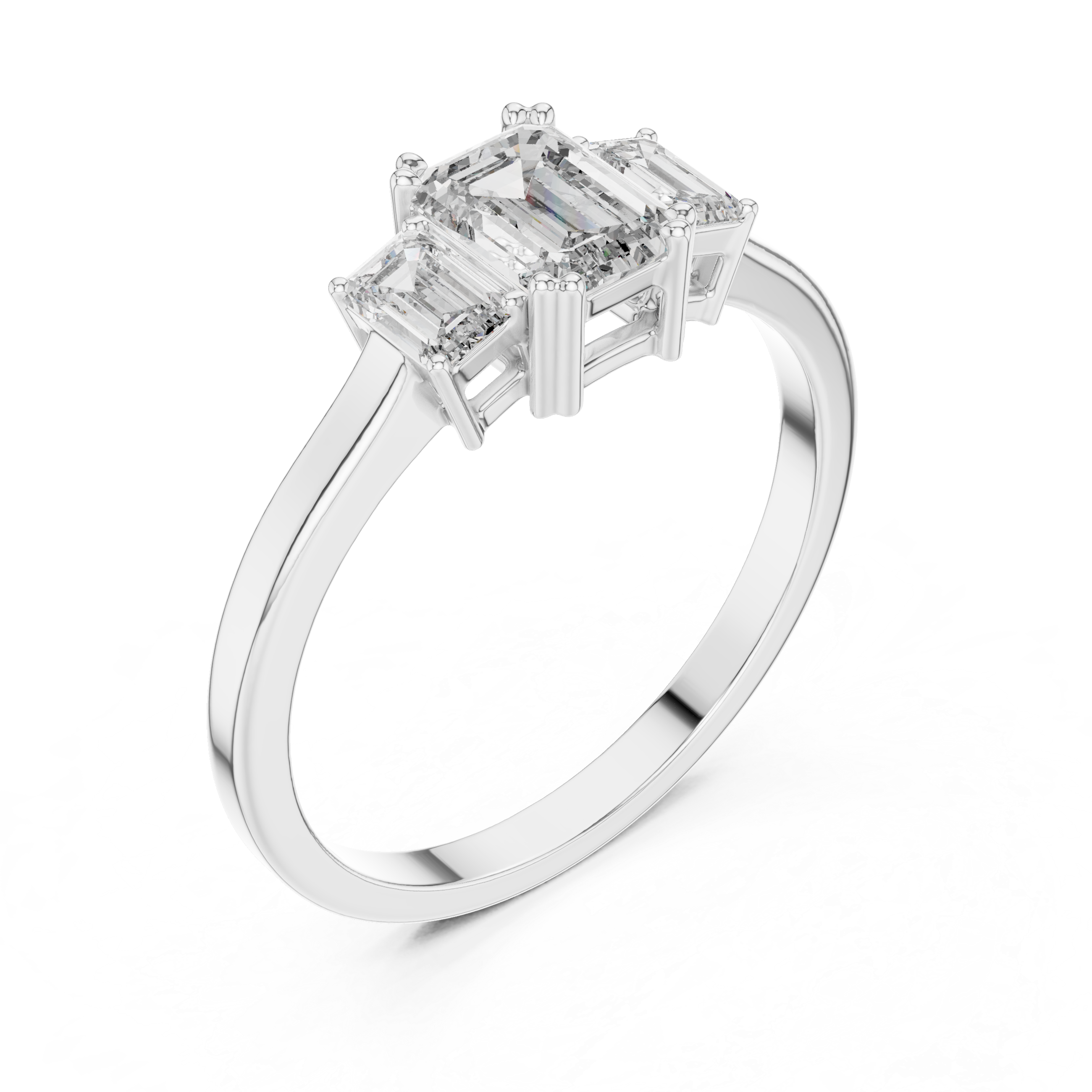 Three Stone Emerald Cut Diamond Engagement Ring 0.87 CTW