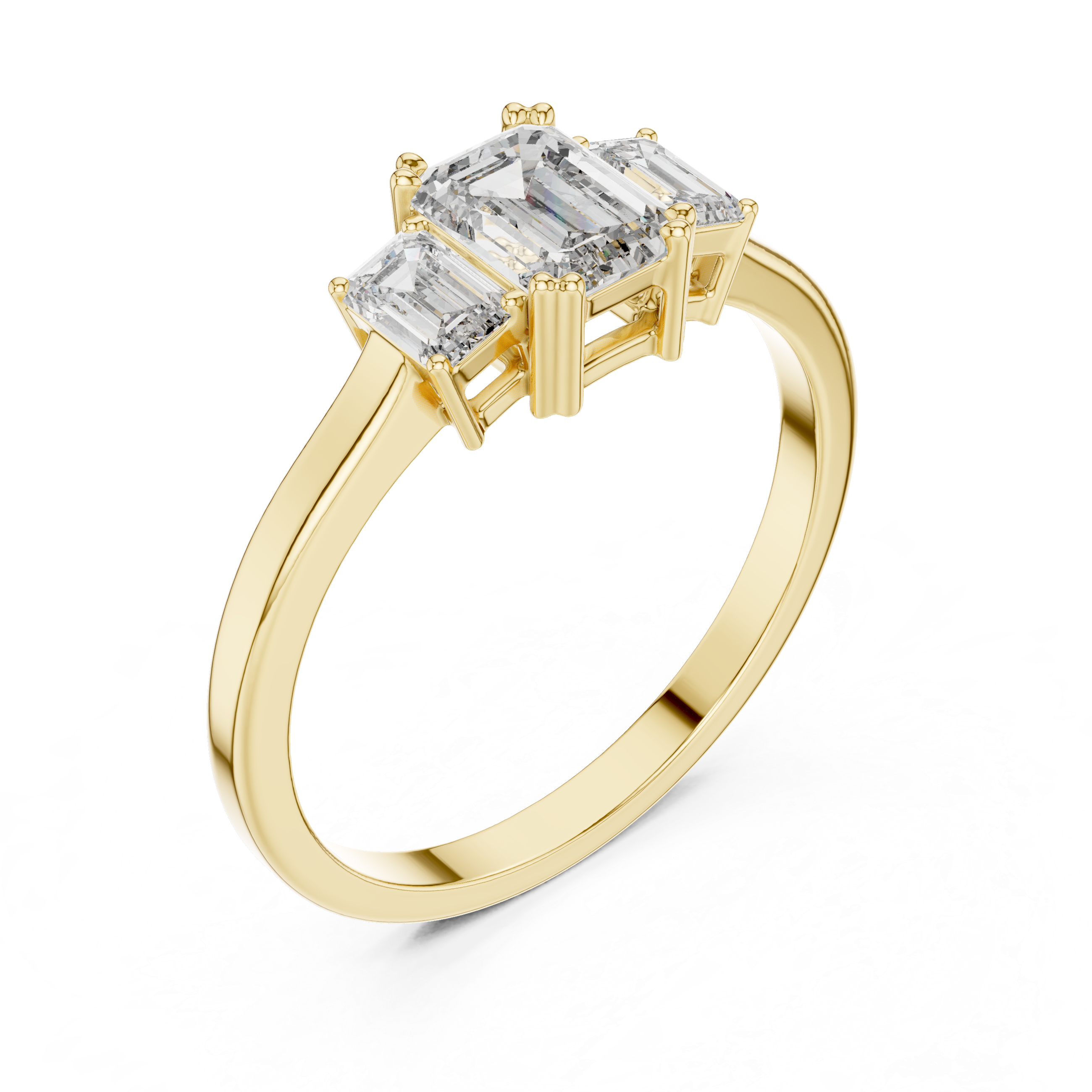 Three Stone Emerald Cut Diamond Engagement Ring 0.87 CTW