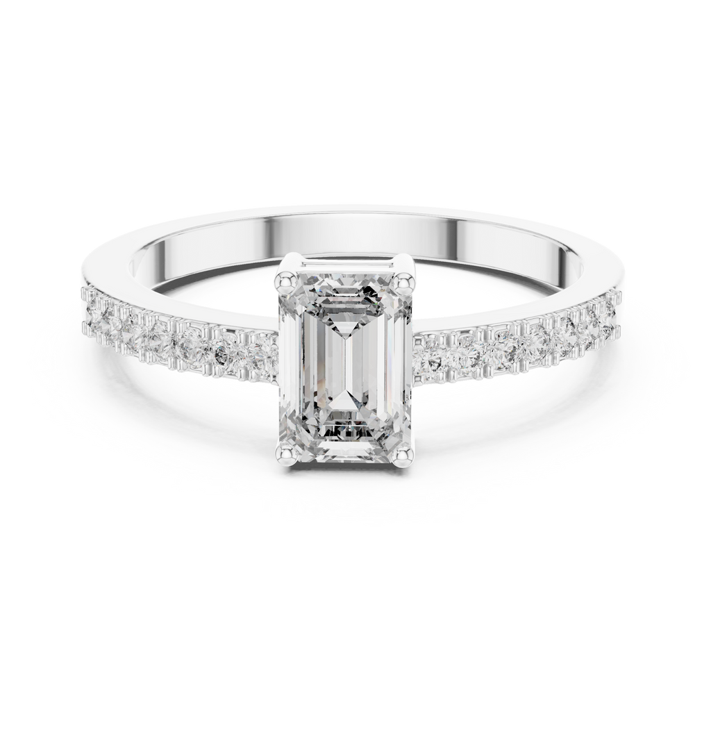 Emerald Cut Diamond Solitaire Engagement Ring with Pavé Band 0.63 CTW