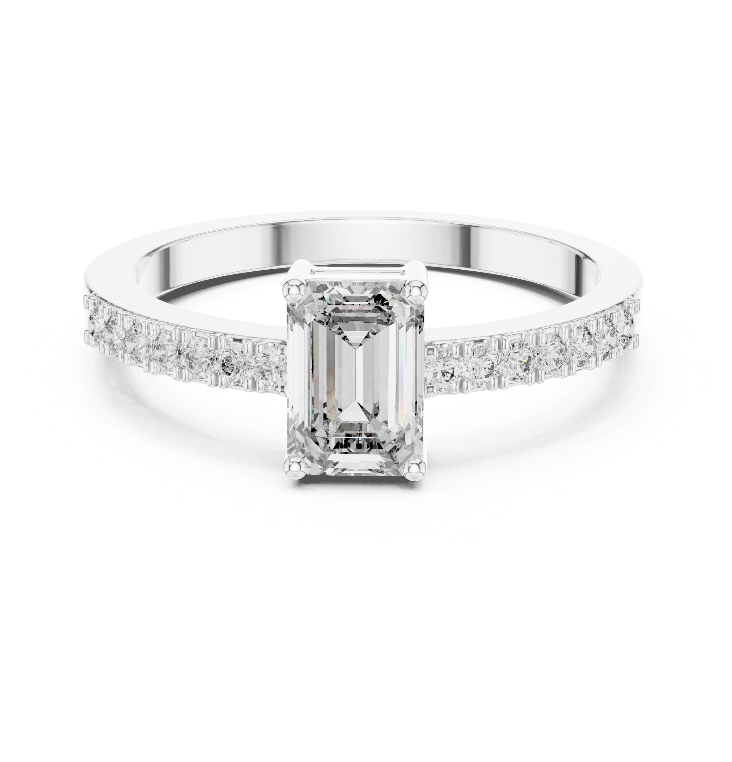 Emerald Cut Diamond Solitaire Engagement Ring with Pavé Band 0.63 CTW