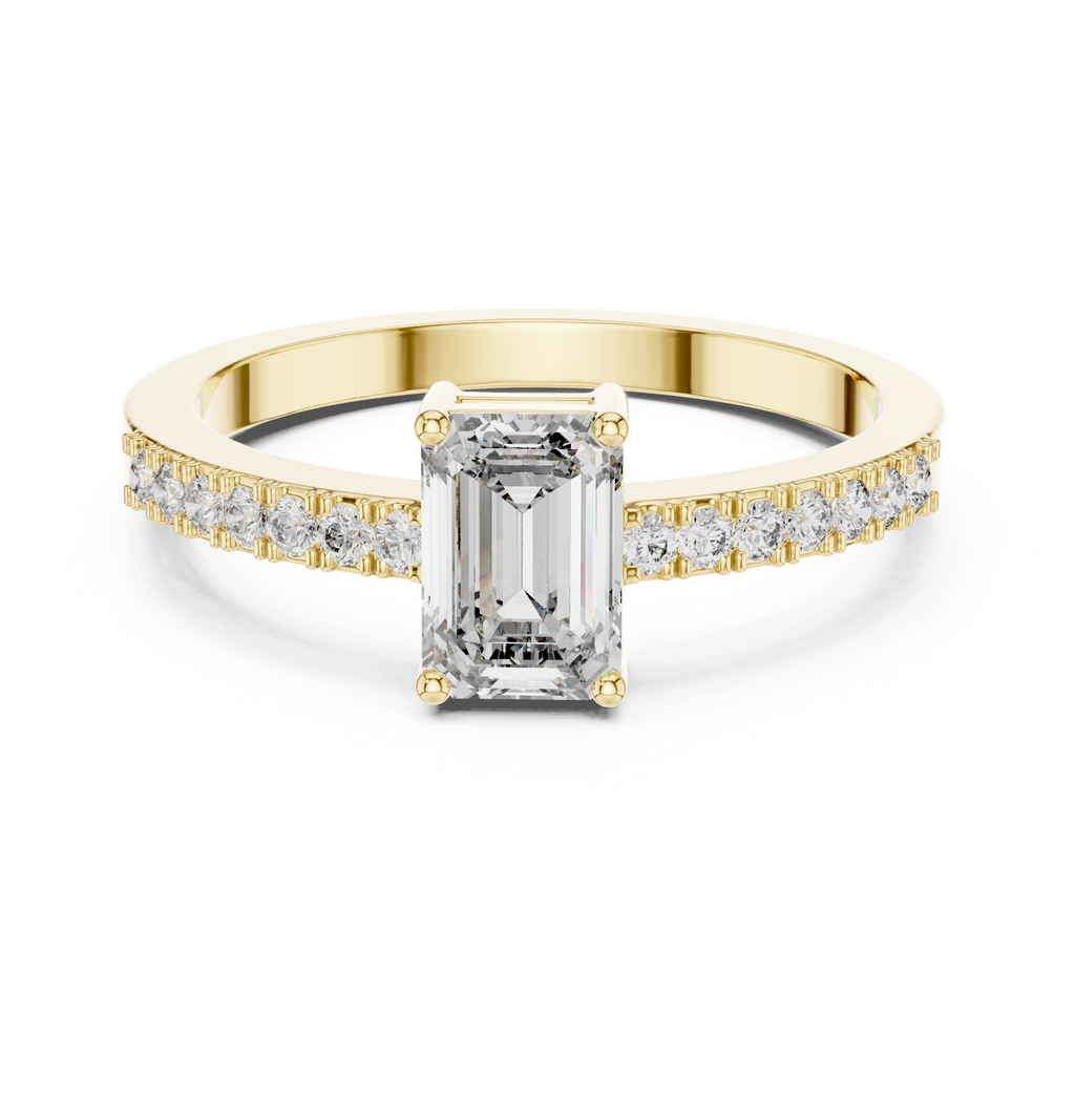 Emerald Cut Diamond Solitaire Engagement Ring with Pavé Band 0.63 CTW