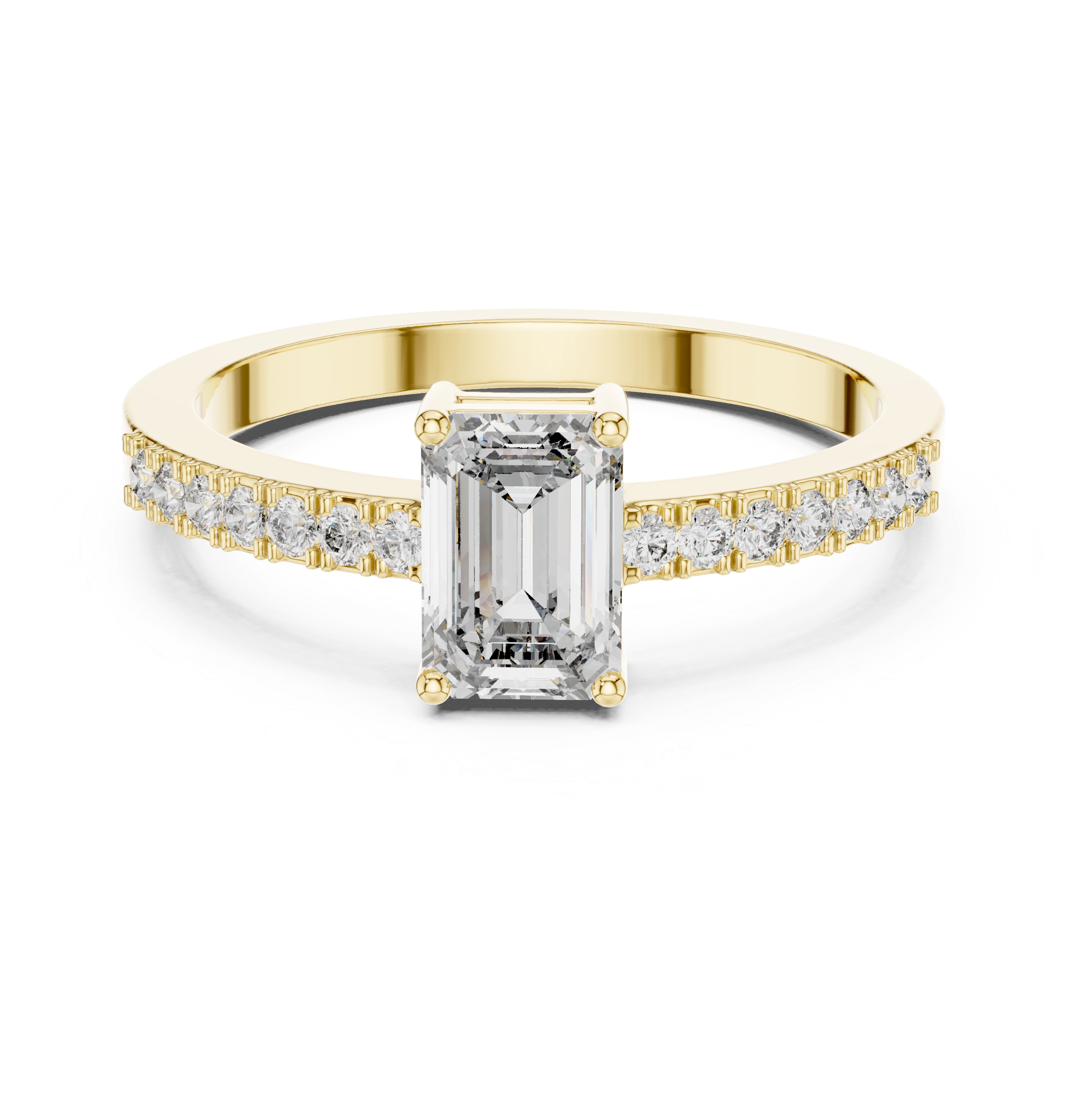 Emerald Cut Diamond Solitaire Engagement Ring with Pavé Band 0.63 CTW